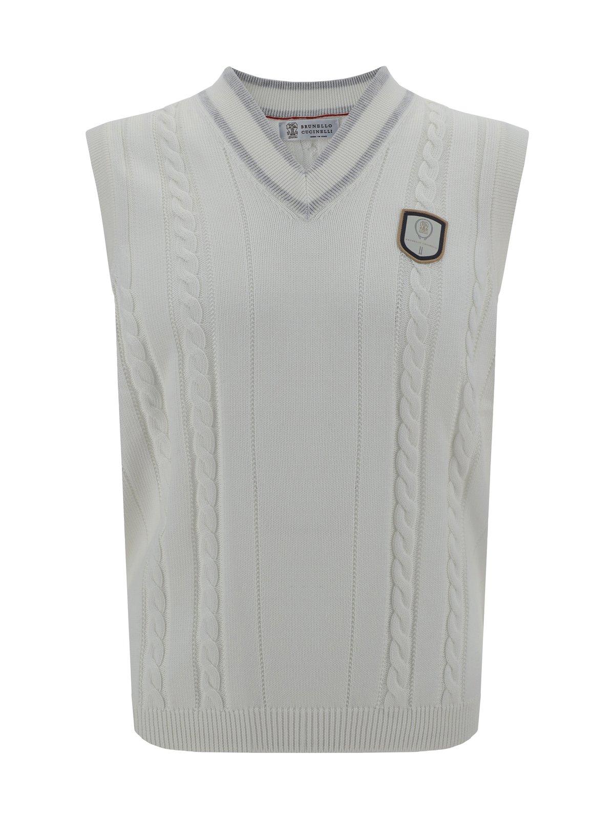 Shop Brunello Cucinelli V-neck Knitted Vest In White