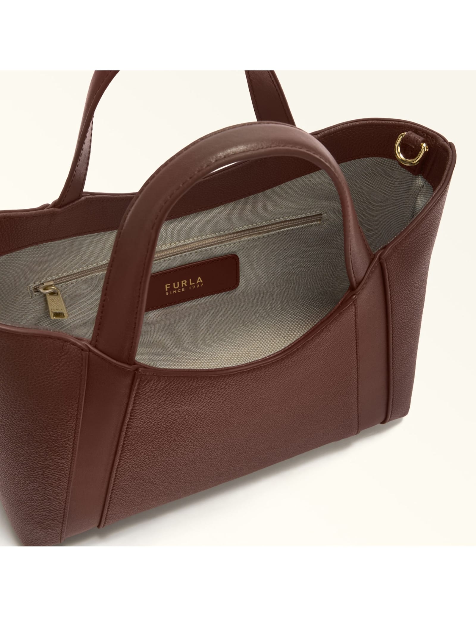 Furla Goccia S Leather Tote Handbag, Chocolate Color