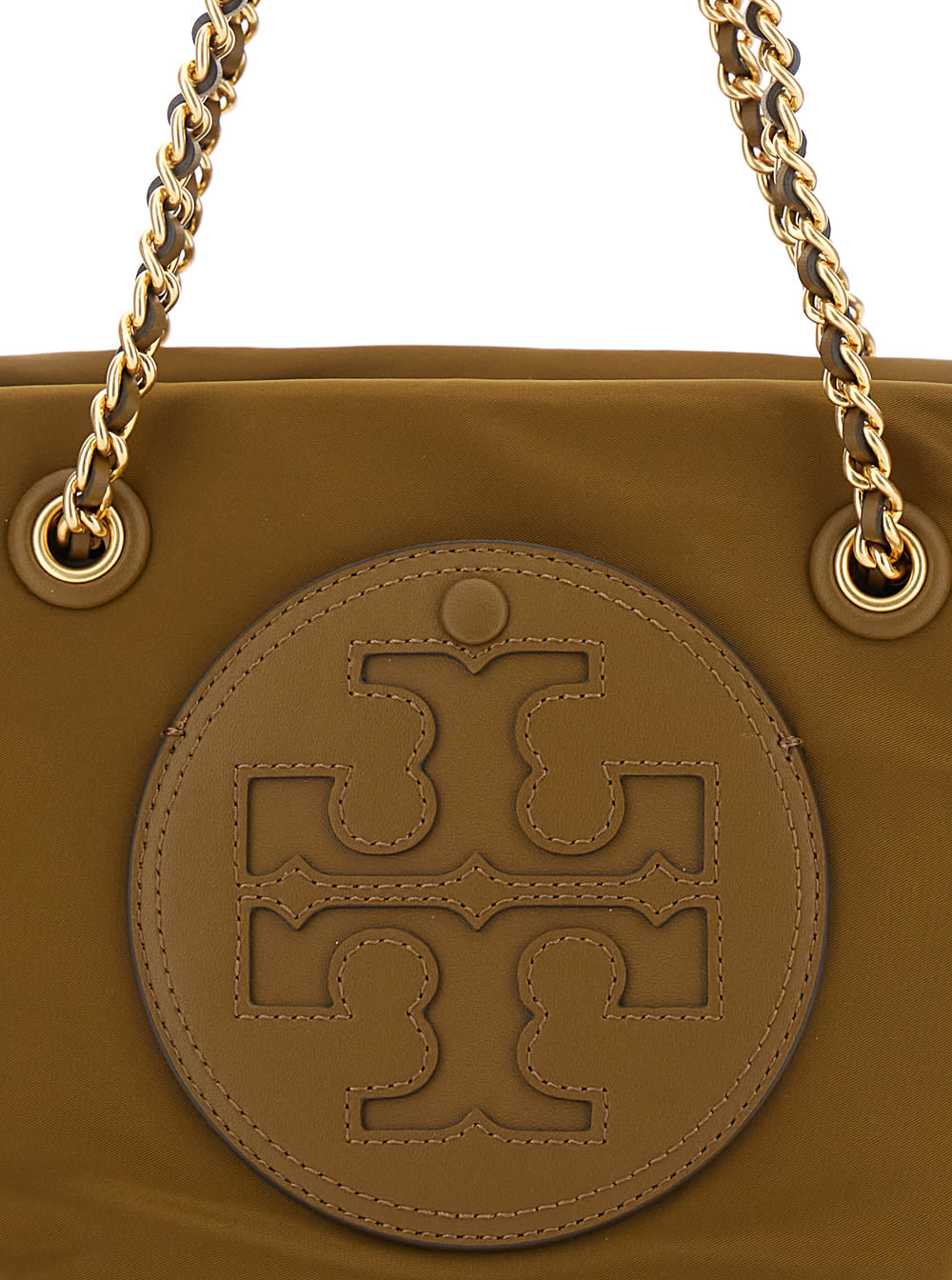 Shop Tory Burch Ella Brown Small Shoulder Bag With Embossed Logo On The Front In Leather Woman