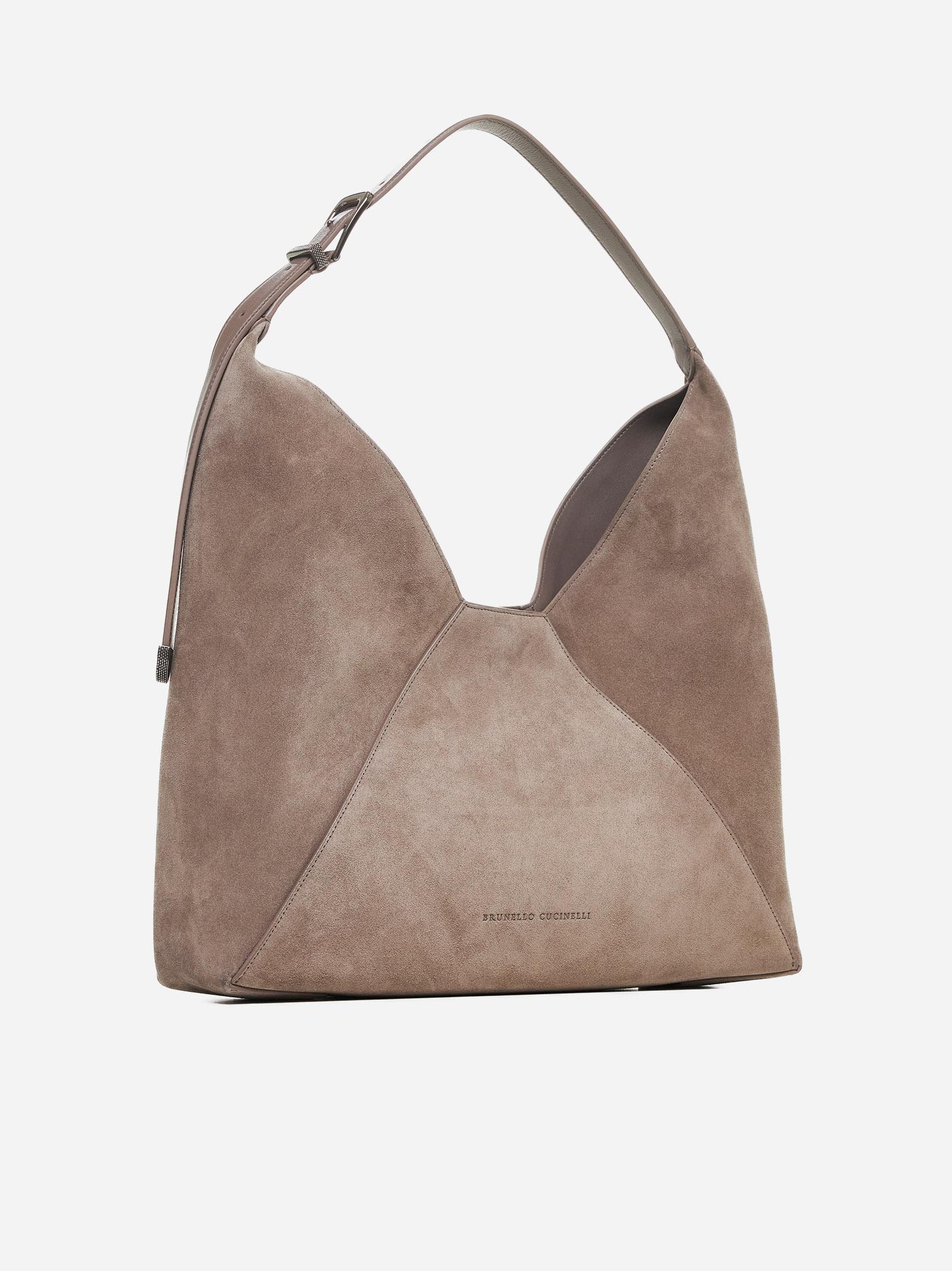 Shop Brunello Cucinelli Suede Hobo Bag In Brown