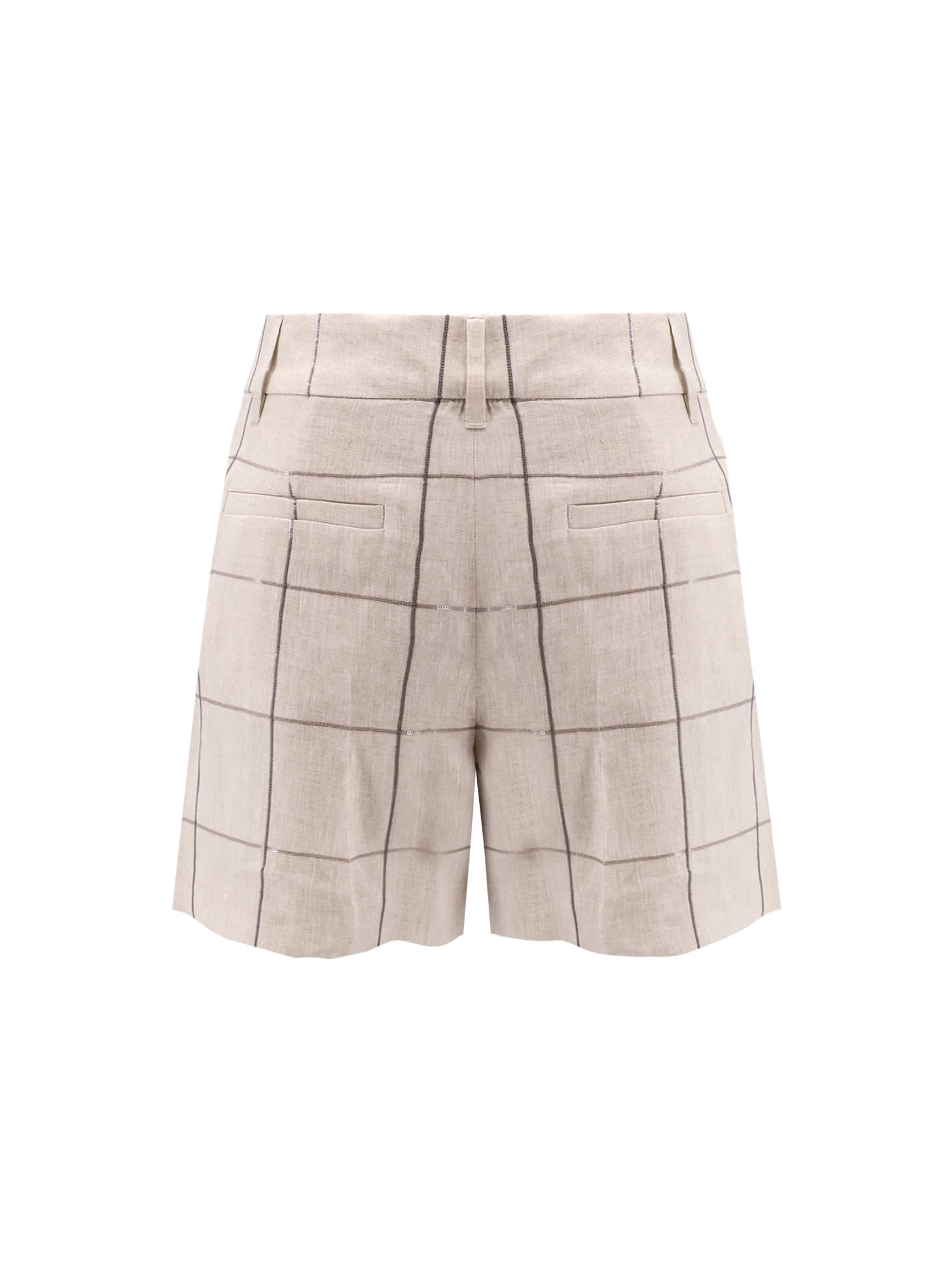 Shop Brunello Cucinelli Linen Shorts With Sequins Embroidery