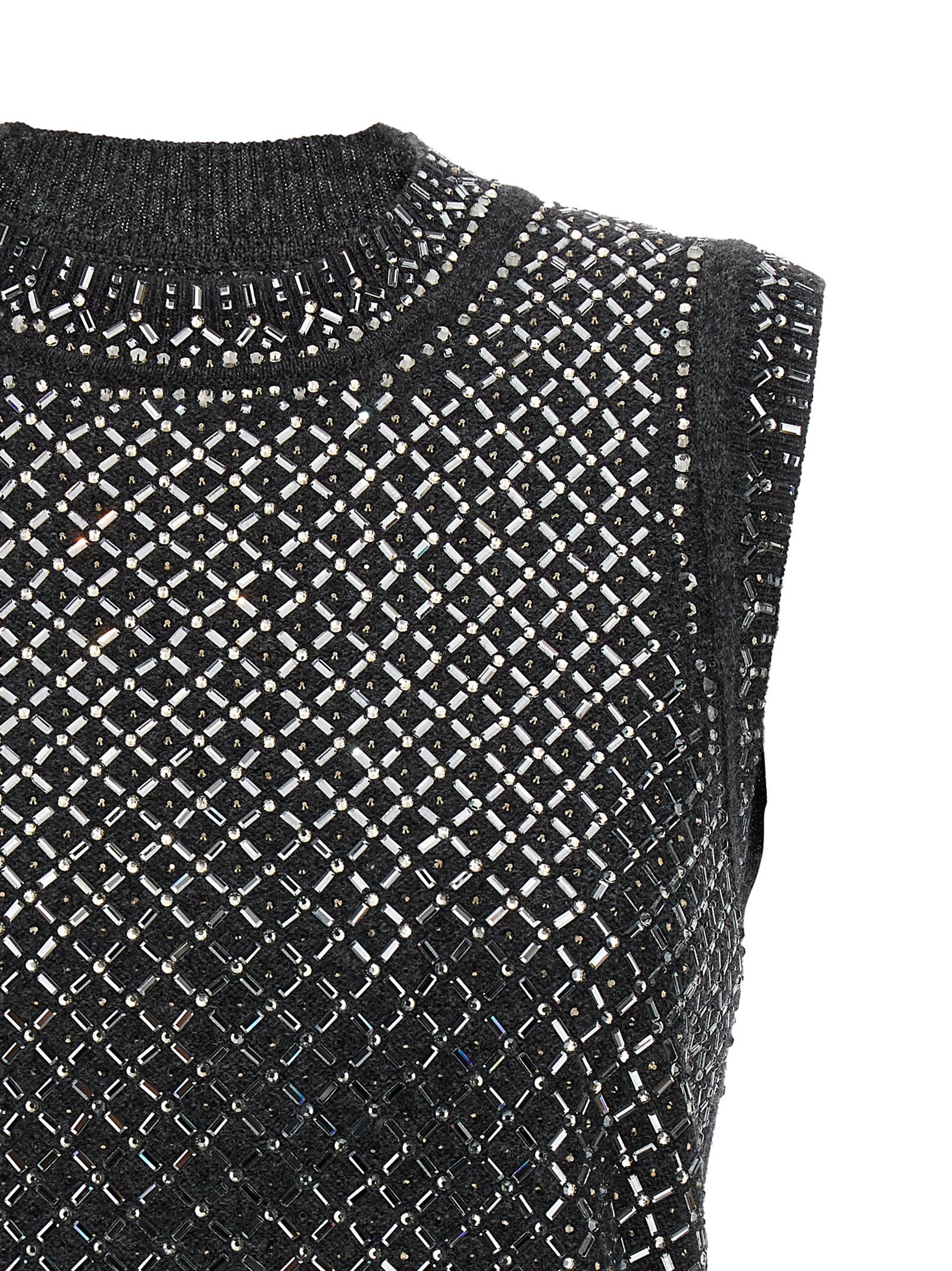 Shop Ermanno Scervino Rhinestone Top In Gray