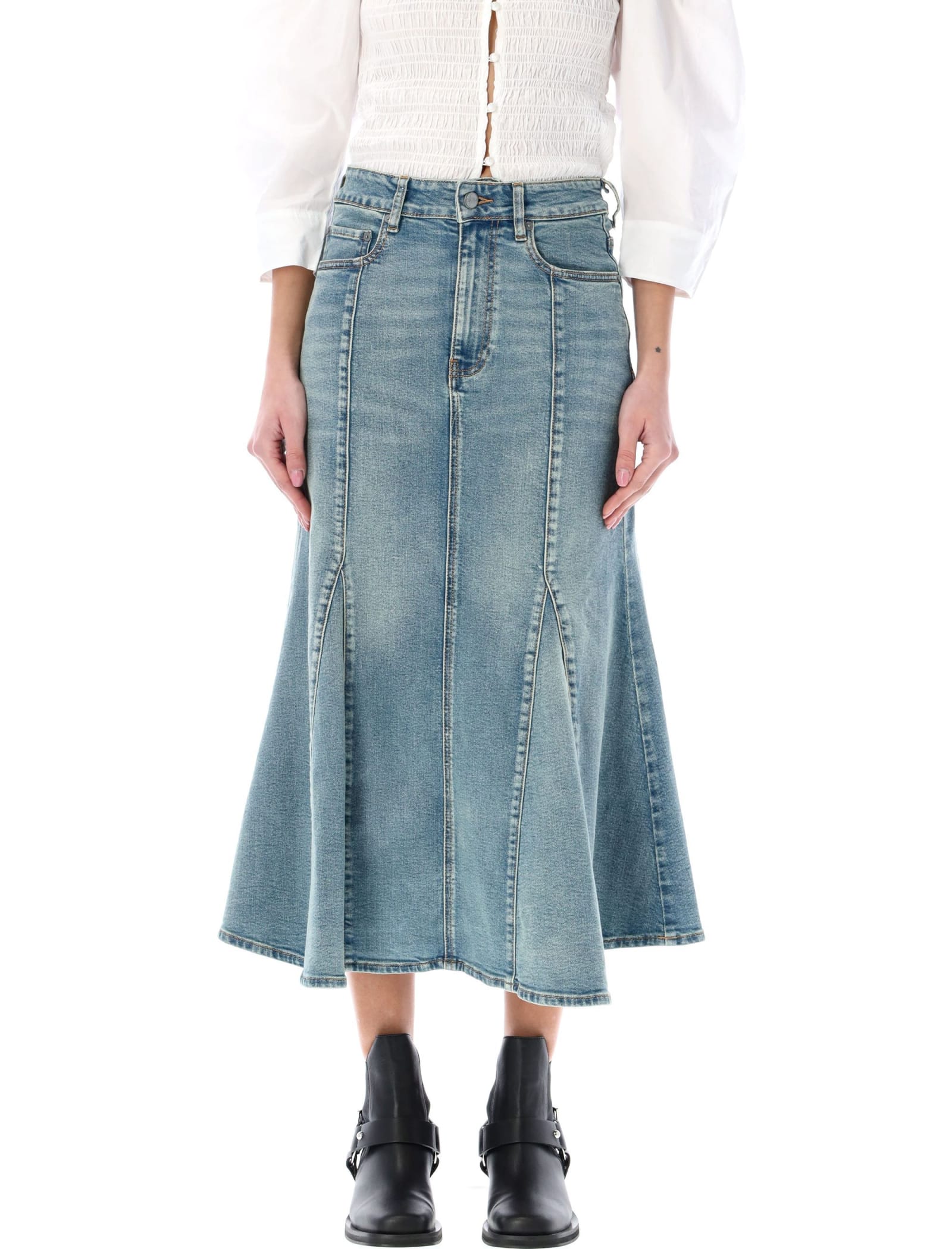 Shop Ganni Peplum Midi Skirt In Blue