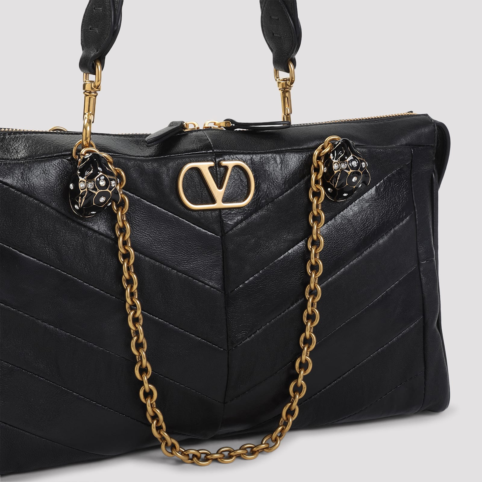 Valentino Panthea Leather Tote Bag In Black