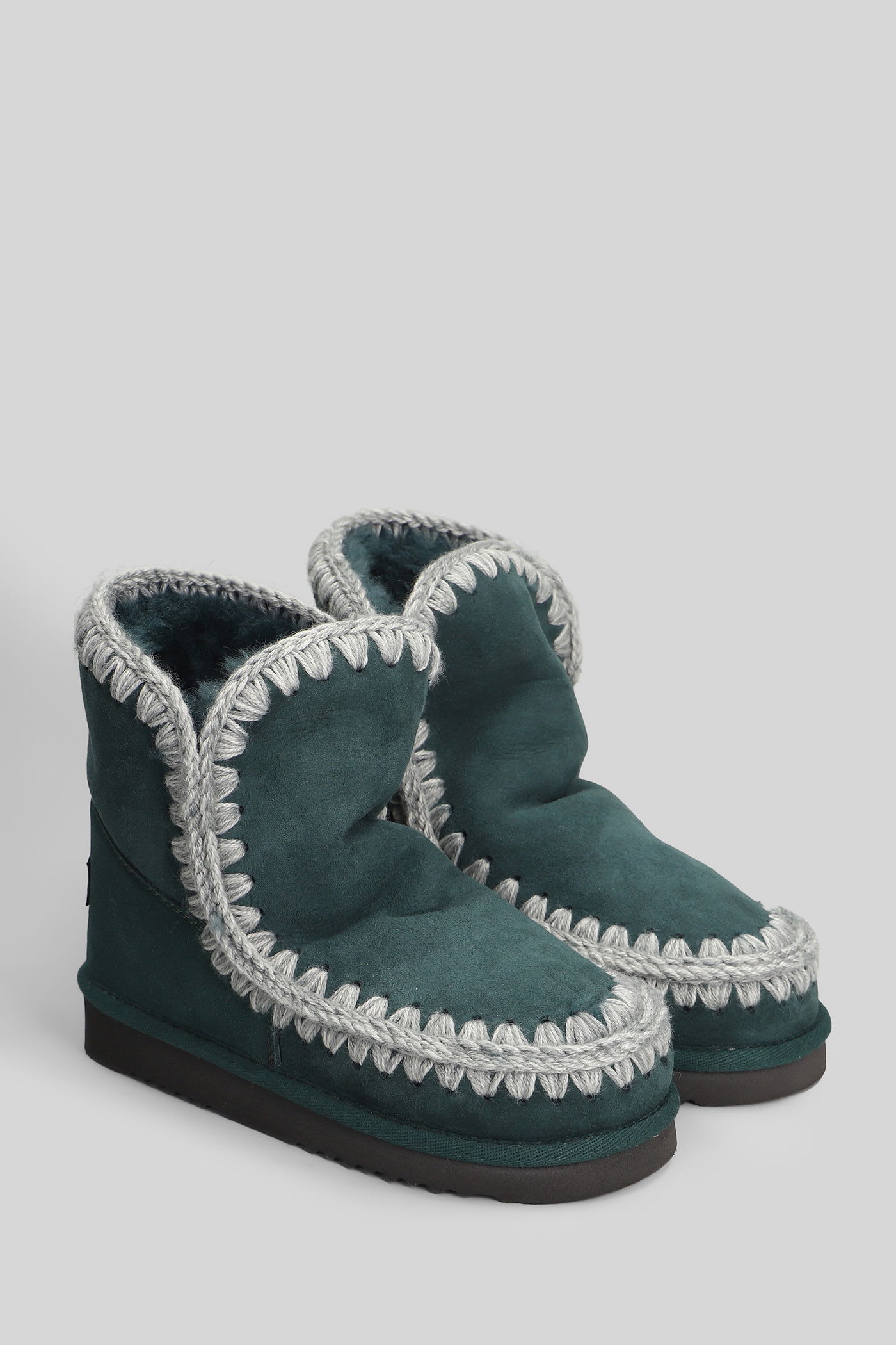 Mou Eskimo 18 Low Heels Ankle Boots In Green Suede In Multi