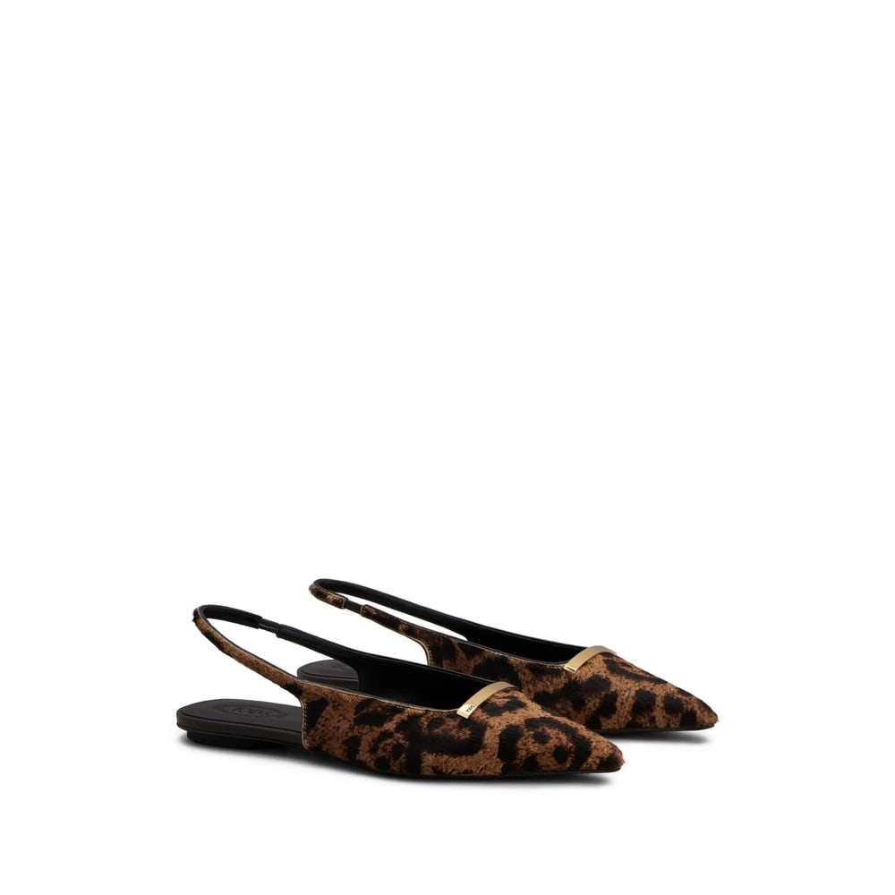Tod's Embellished Leopard-print Calf Hair Slingback Flats In Animal Print