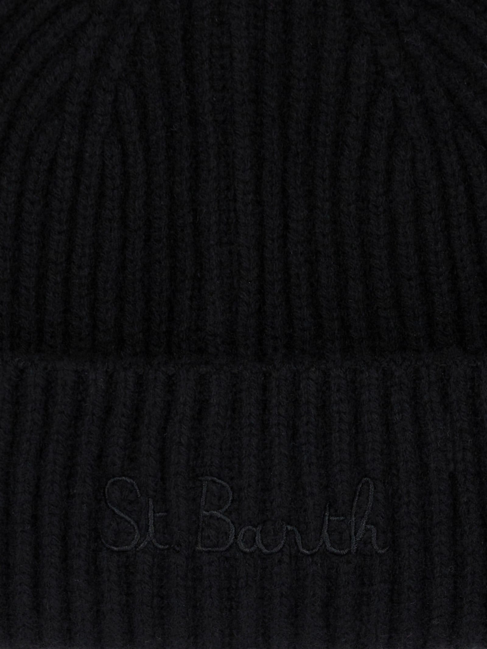 Mc2 Saint Barth Man Green Beanie With St. Barth Embroidery In Black