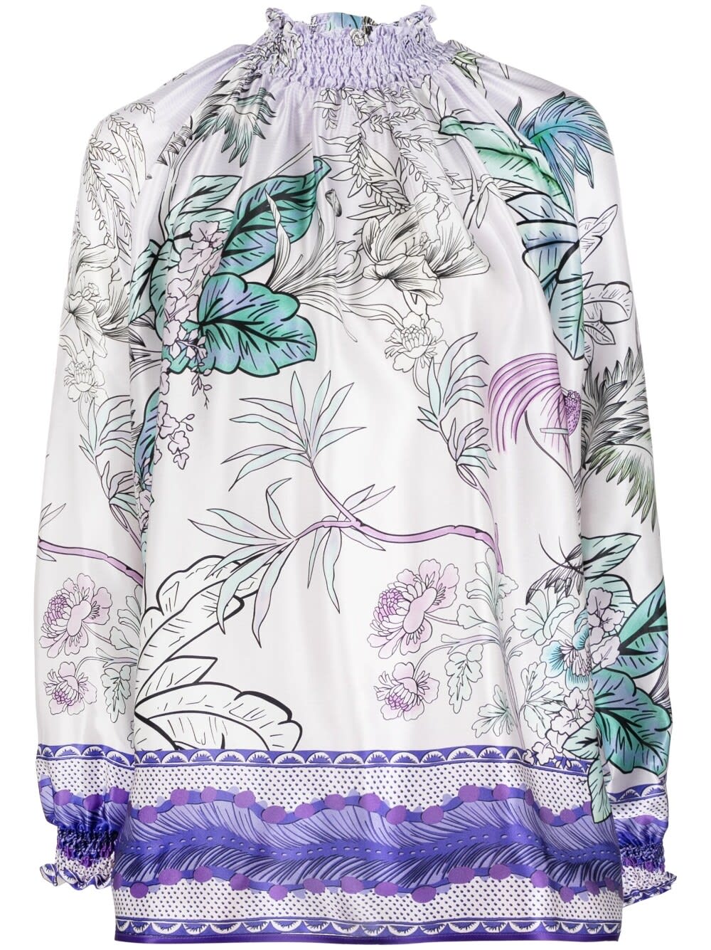 F.r.s For Restless Sleepers Light Purple High Neck Printed Silk Blouse