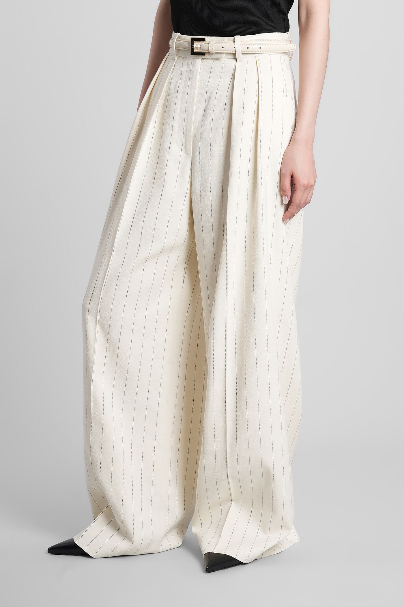 Anine Bing Lou Pants In Beige Viscose In White