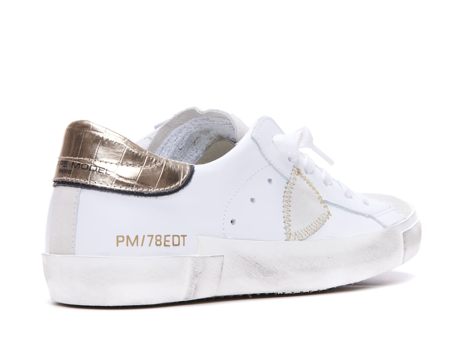 Shop Philippe Model Prsx Low Sneakers In Veau Croco Blanc Or