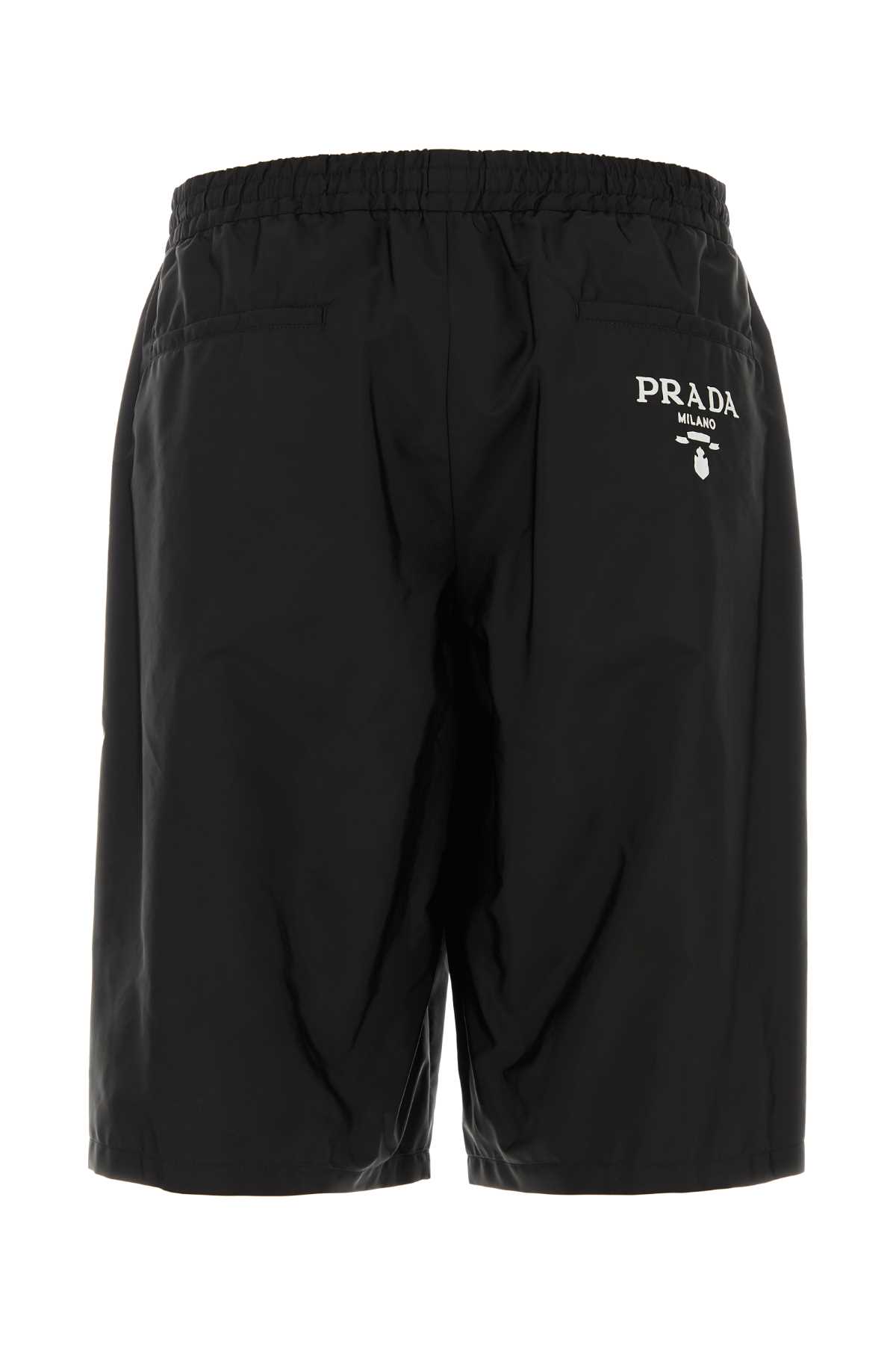 Shop Prada Black Re-nylon Bermuda Shorts In Nero