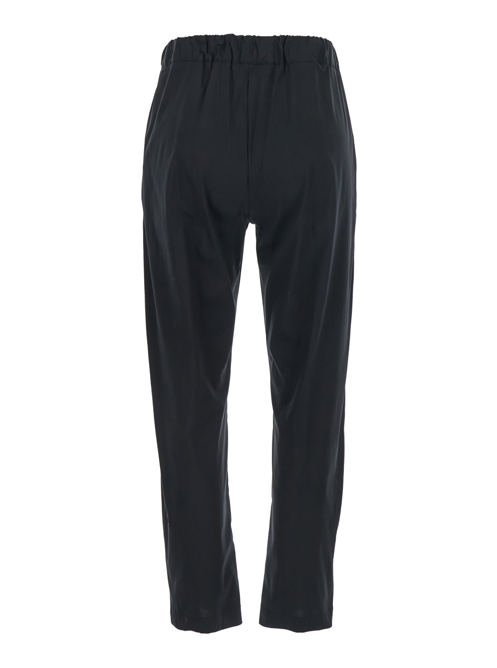SEMICOUTURE BUDDY BLACK PANTS WITH ELASTIC DRAWSTRING WAIST IN COTTON BLEND STRETCH WOMAN