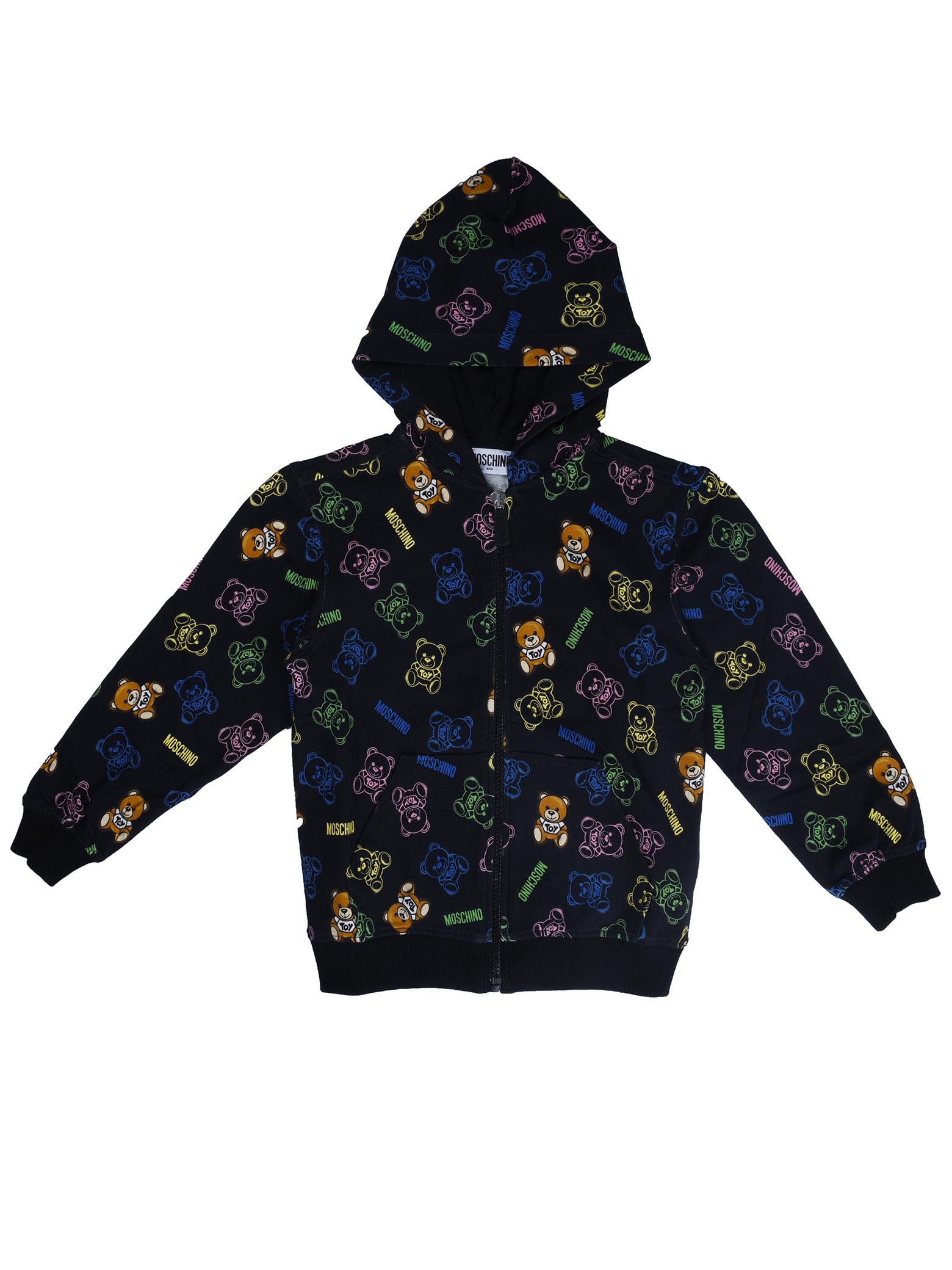 Moschino Black Full Zip Sweatshirt With Bear Print