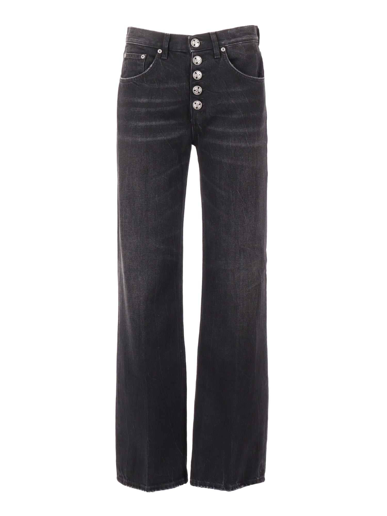 Dondup High-waisted Wide-leg Jeans With Decorative Button Fly In Black