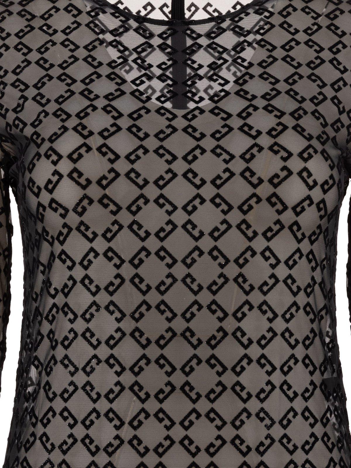 Givenchy Black Monogram 72 Tulle Bodysuit In Black/silvery