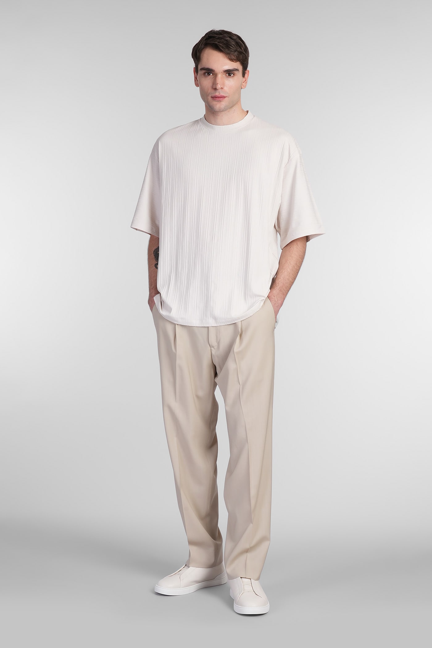 Costumein Slub-texture Linen T-shirt In Beige