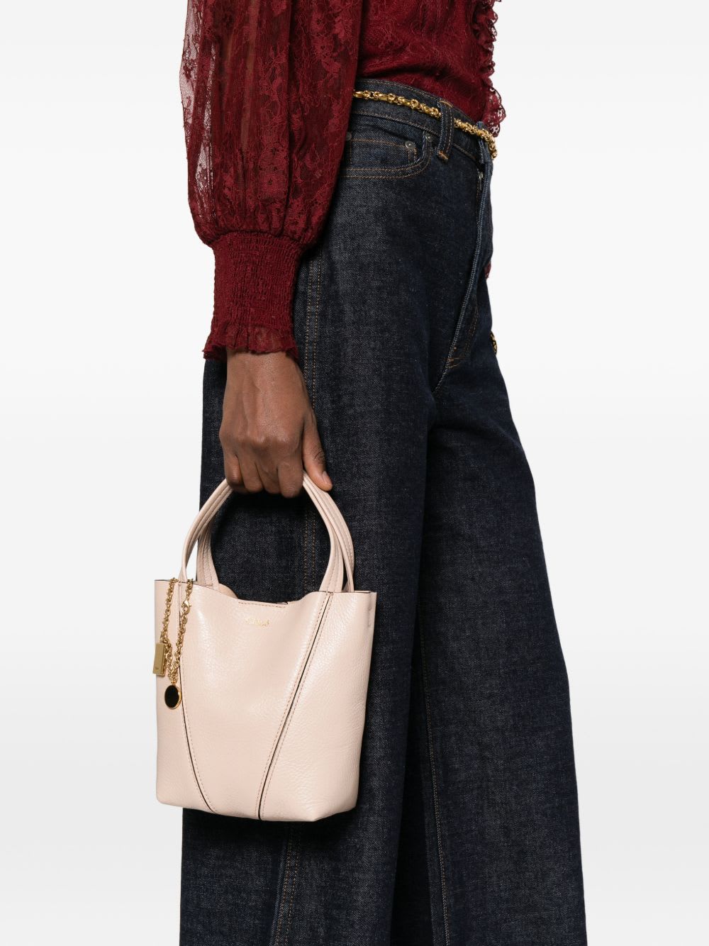 Chloé Spin Small Leather Tote In Blue