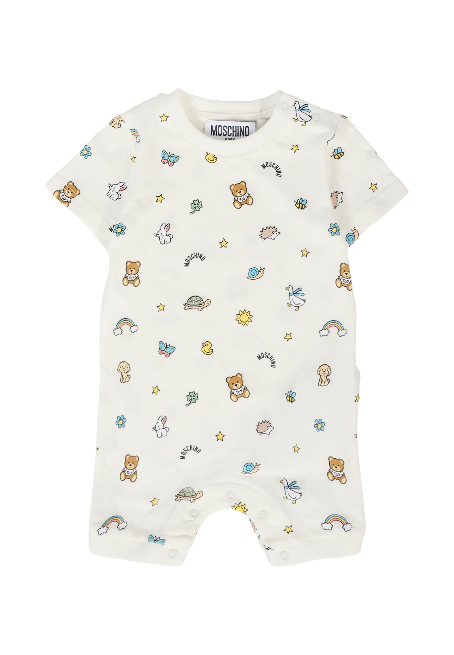 Moschino White Romper For Babykids With Teddy Bear In White
