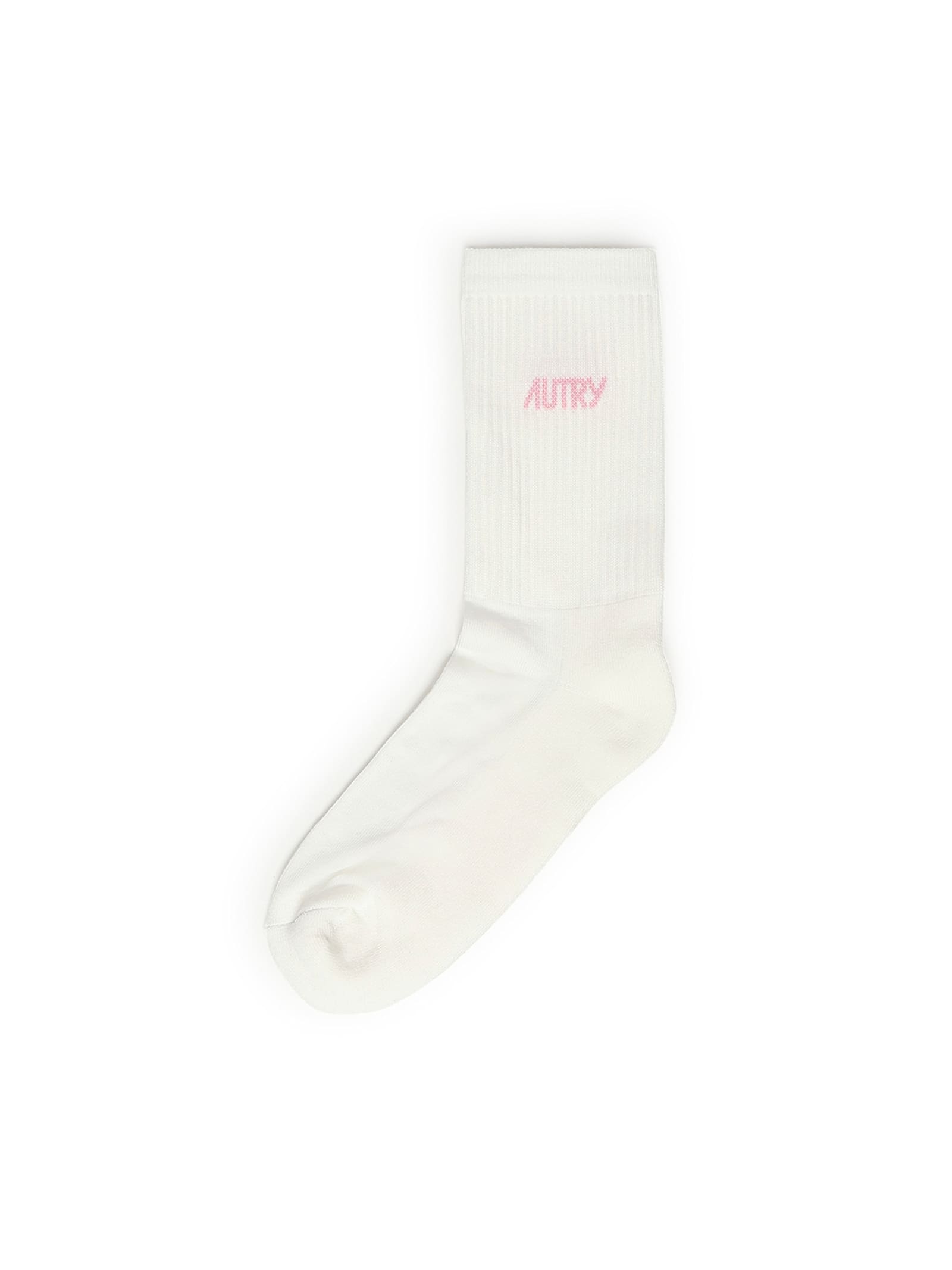 Autry Logo Print Ribbed Socks In Bianco