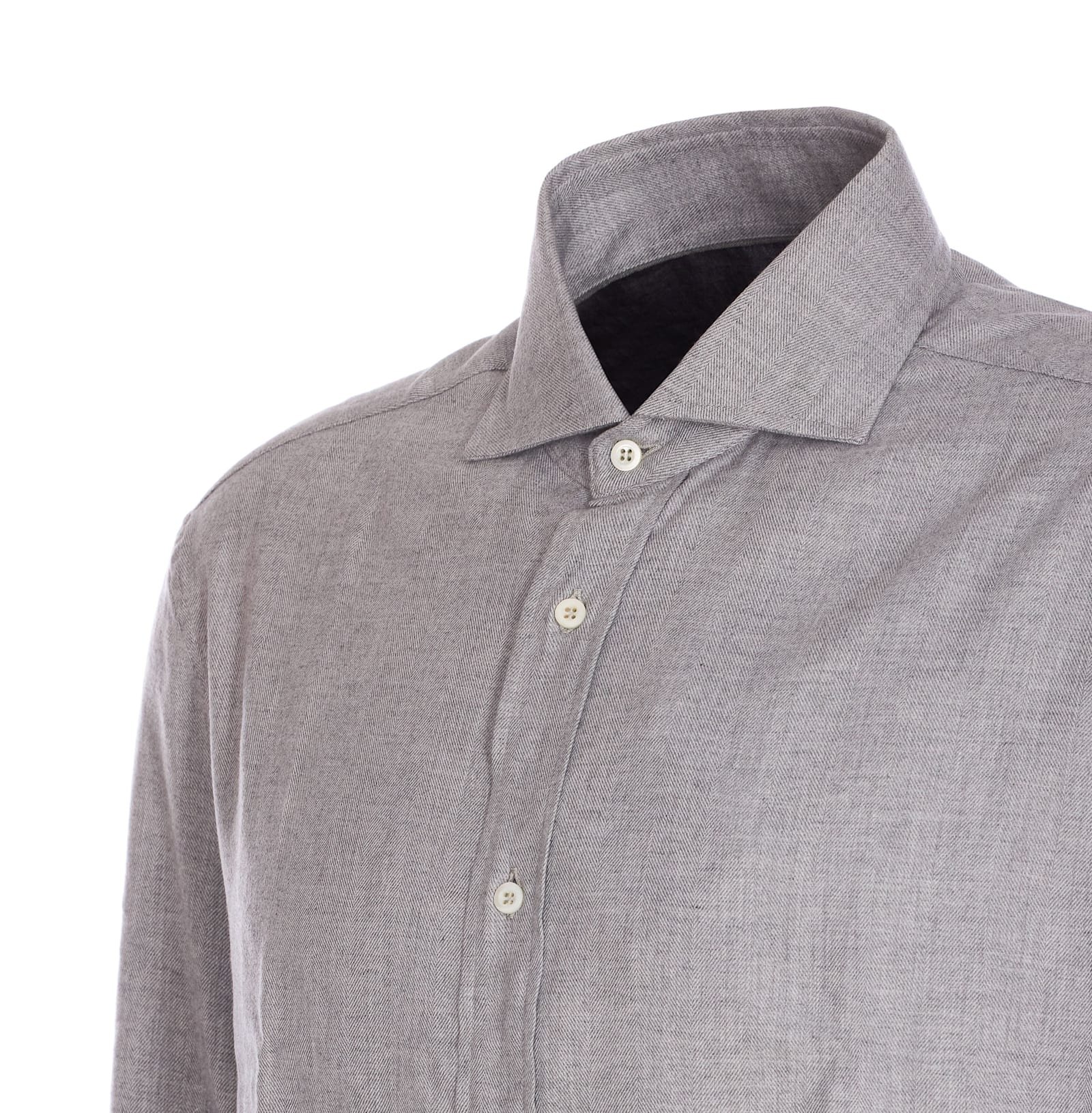 Brunello Cucinelli Chevron Motif Flannel Shirt With Button-down Collar In Gray