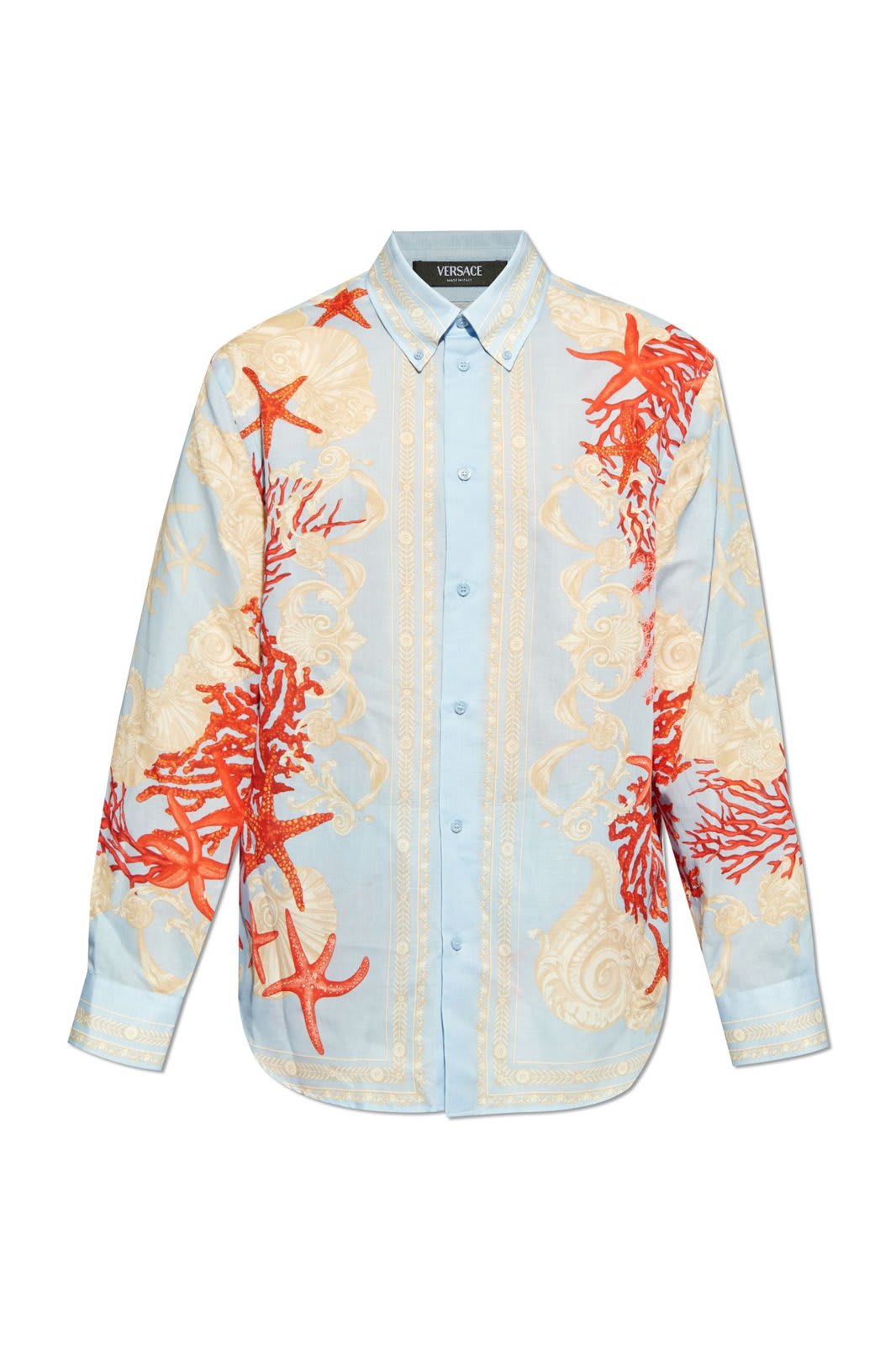 Shop Versace Barocco Sea Pattern-printed Long-sleeved Shirt In Azzurro