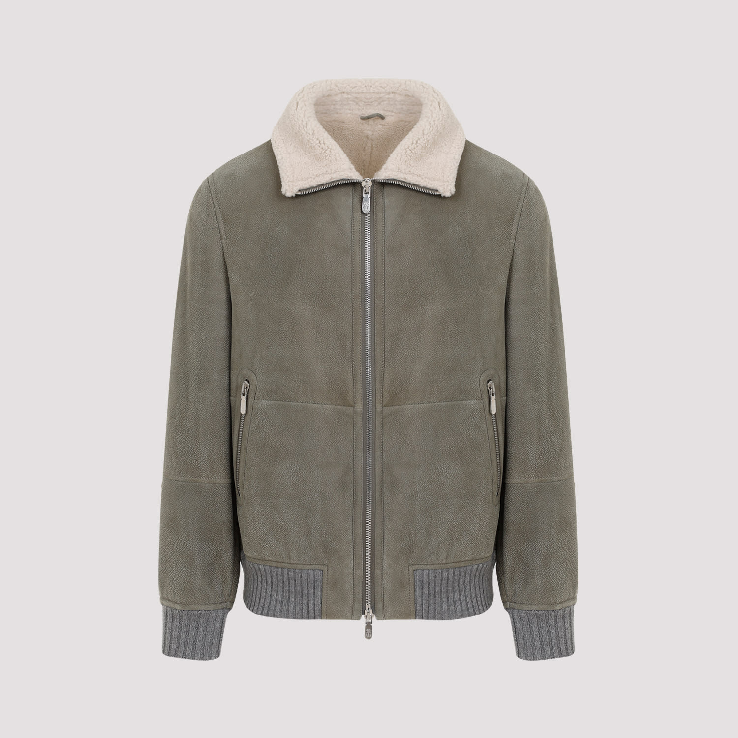 Shop Brunello Cucinelli Leather Bomber Jacket In Militare