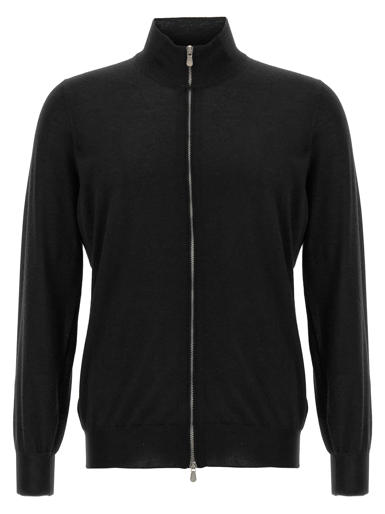 Brunello Cucinelli Silk Cashmere Cardigan Sweaters And Cardigans Black In Black