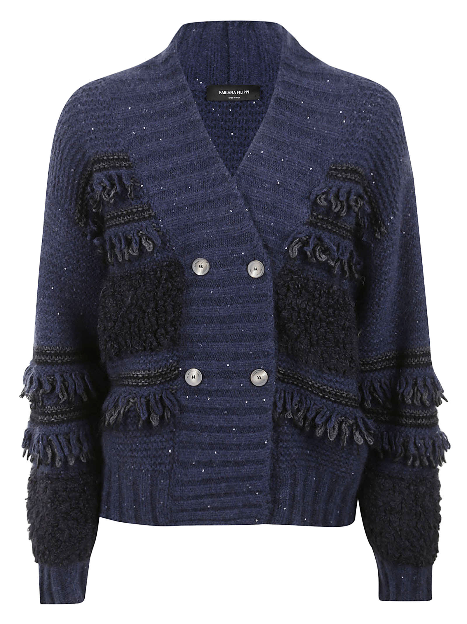 Tassel Detail Double-breasted Knit Cardigan