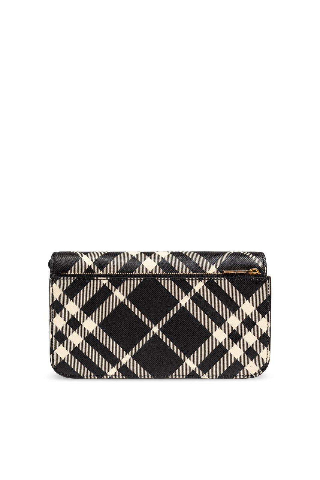 Shop Burberry Mini Check-printed Chain Strap Wallet In Nero