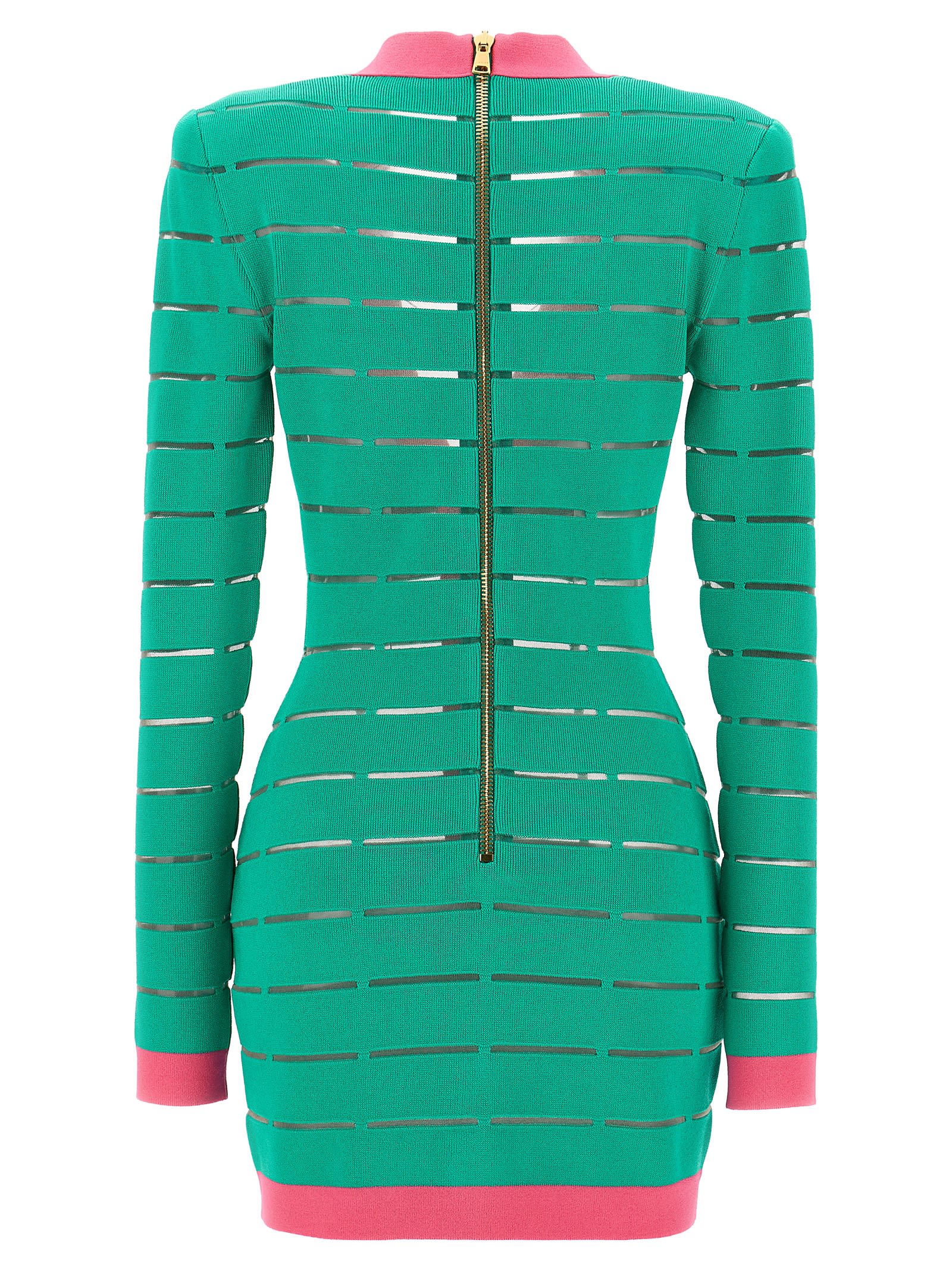 Shop Balmain Two-tone Knit Dress In Green