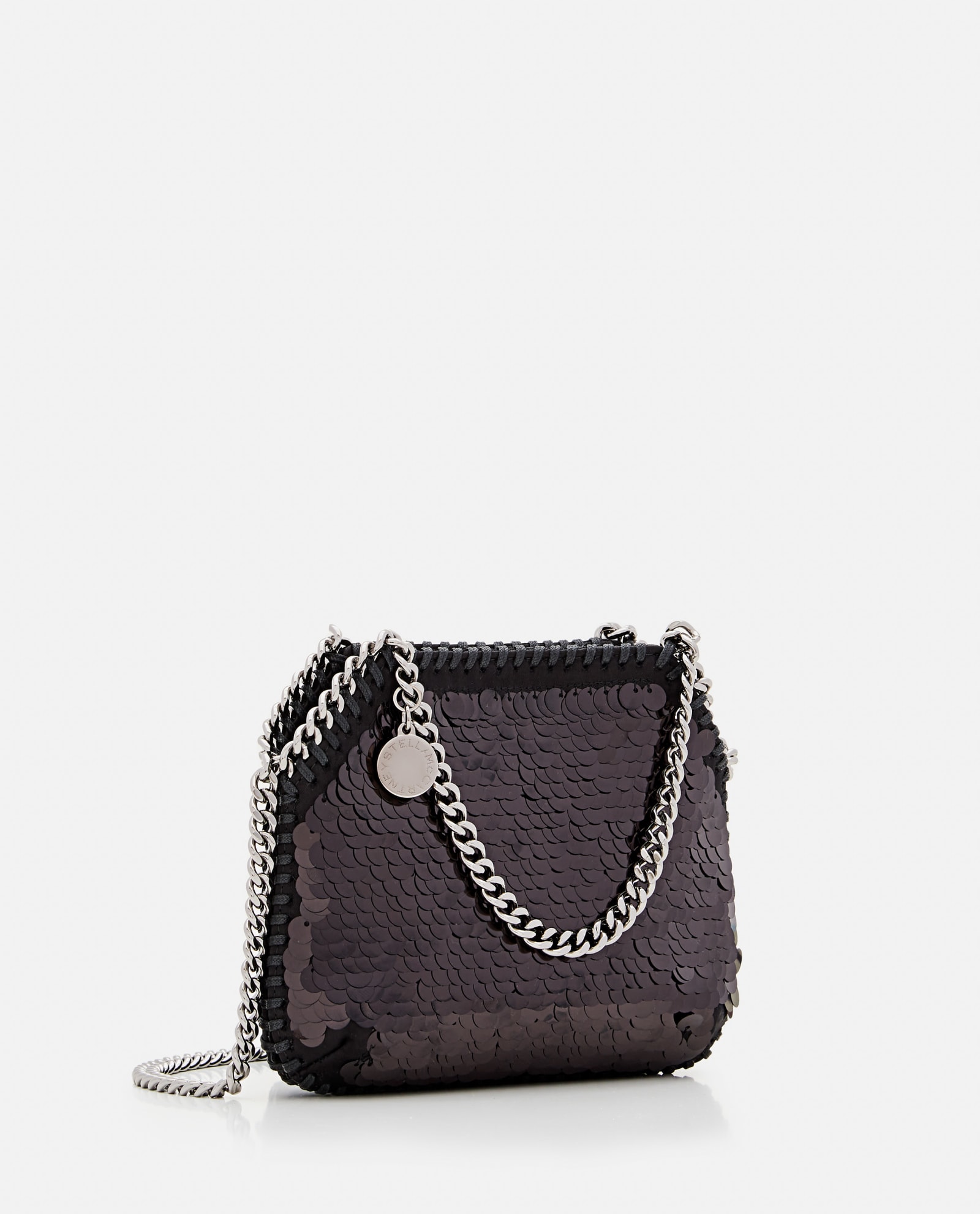 Shop Stella Mccartney Mini Shoulder Bag Oversized Paillettes In Black