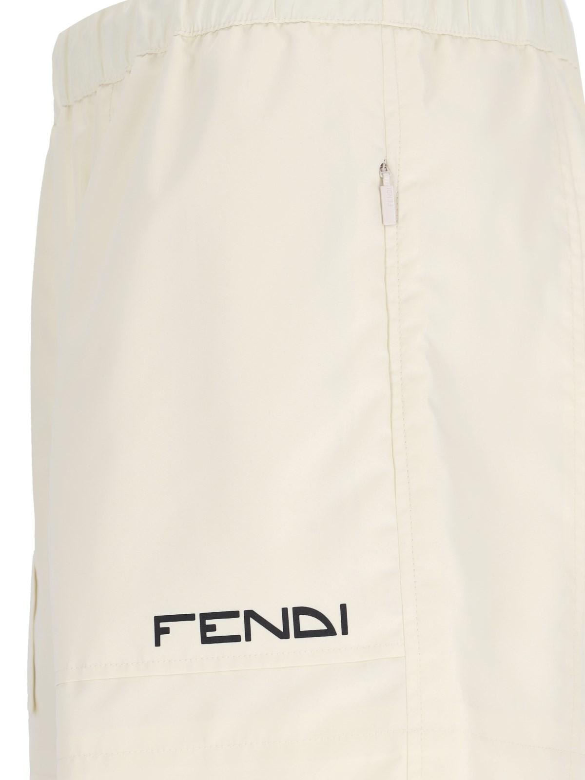 Shop Fendi Logo Jogger Shorts In Beige