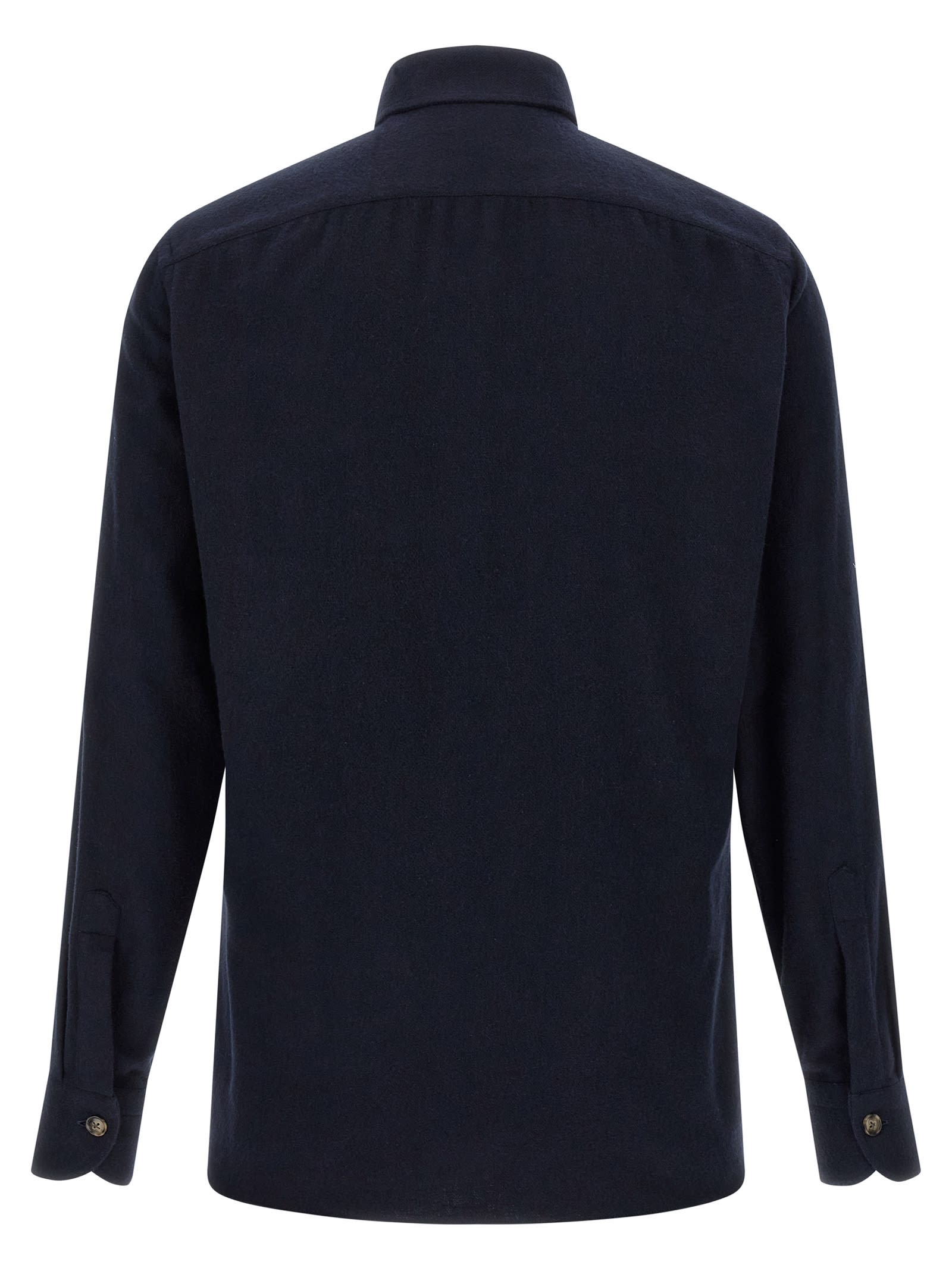 Borriello Napoli Structured Cotton Flannel Shirt With Buttoned Pockets In Blue