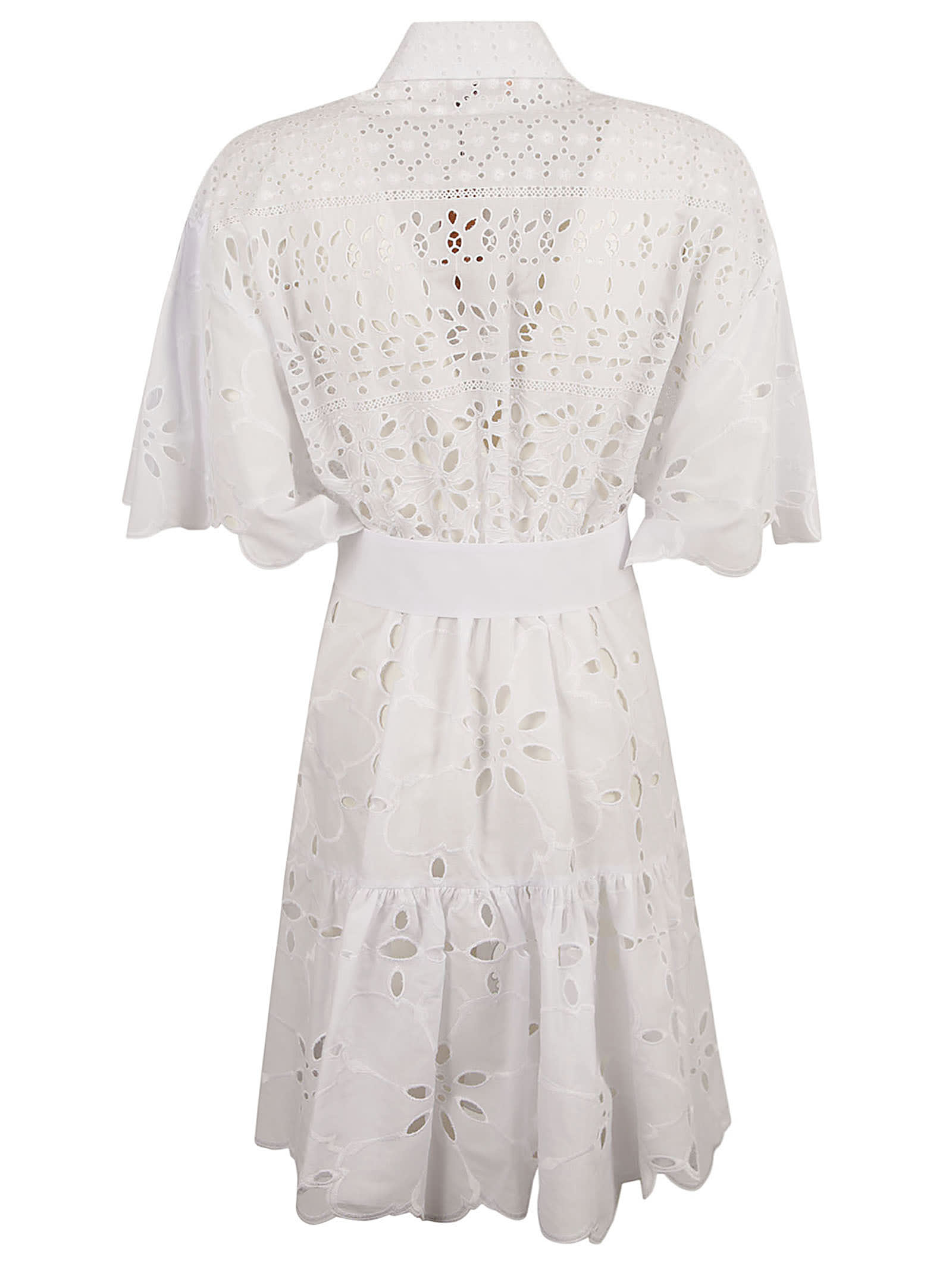 Shop Ermanno Scervino Tie-waist Perforated Shirt Dress In Bright White
