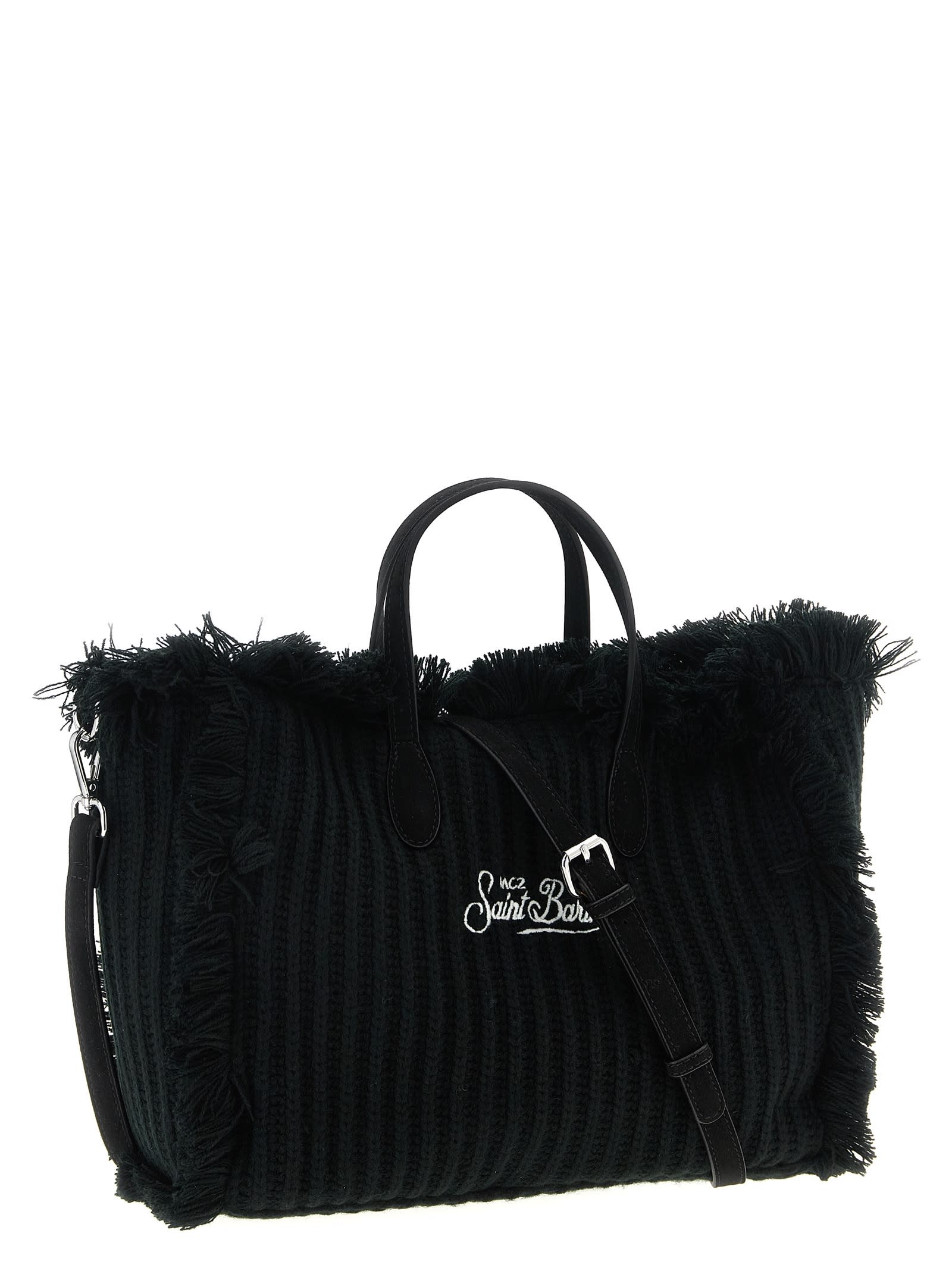 Mc2 Saint Barth Colette Wool Rib Bag With Embroidery In Black