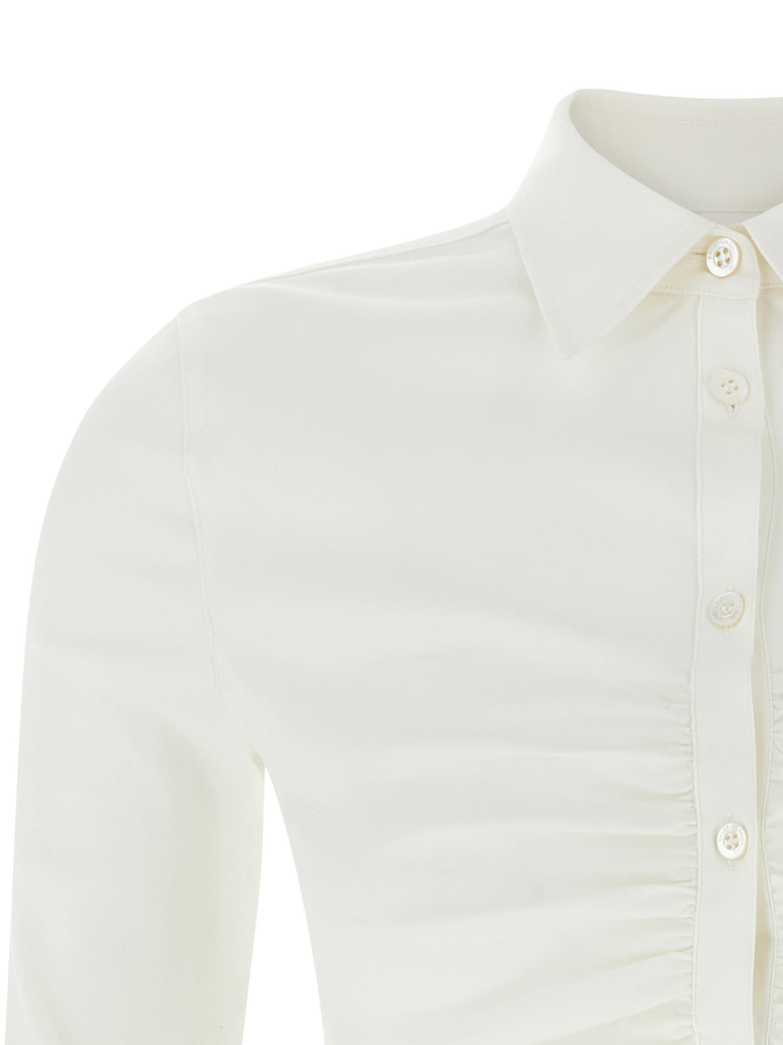Balenciaga Collared Long Sleeve Ruched Top In White