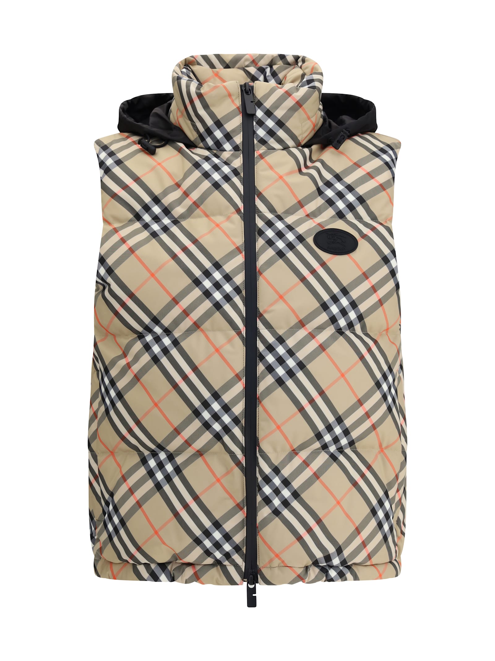 Burberry Check Vest Down Jacket In Brown