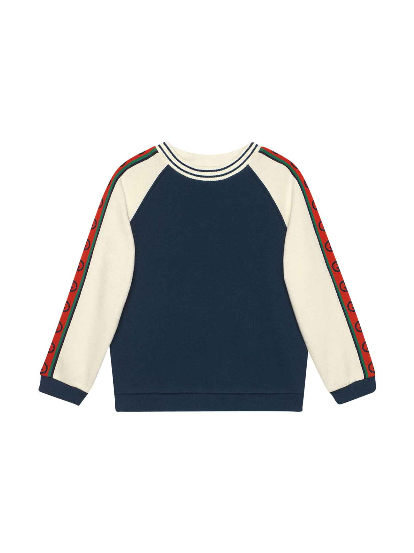 GUCCI BLUE AND WHITE SWEATSHIRT WITH RED SIDE BANDS,11252054