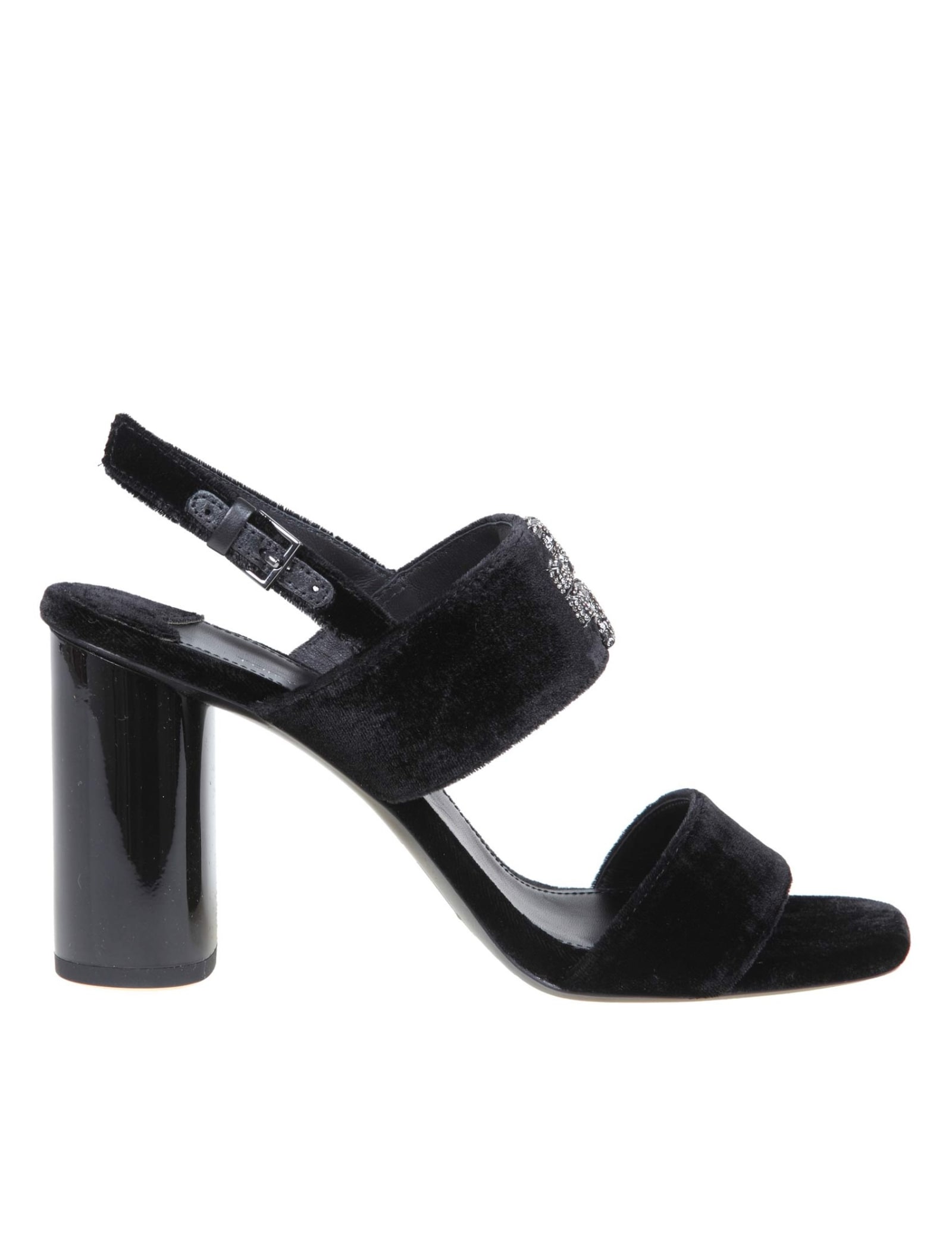 TORY BURCH ELEANOR SANDAL IN VELVET WITH CRYSTAL LOGO