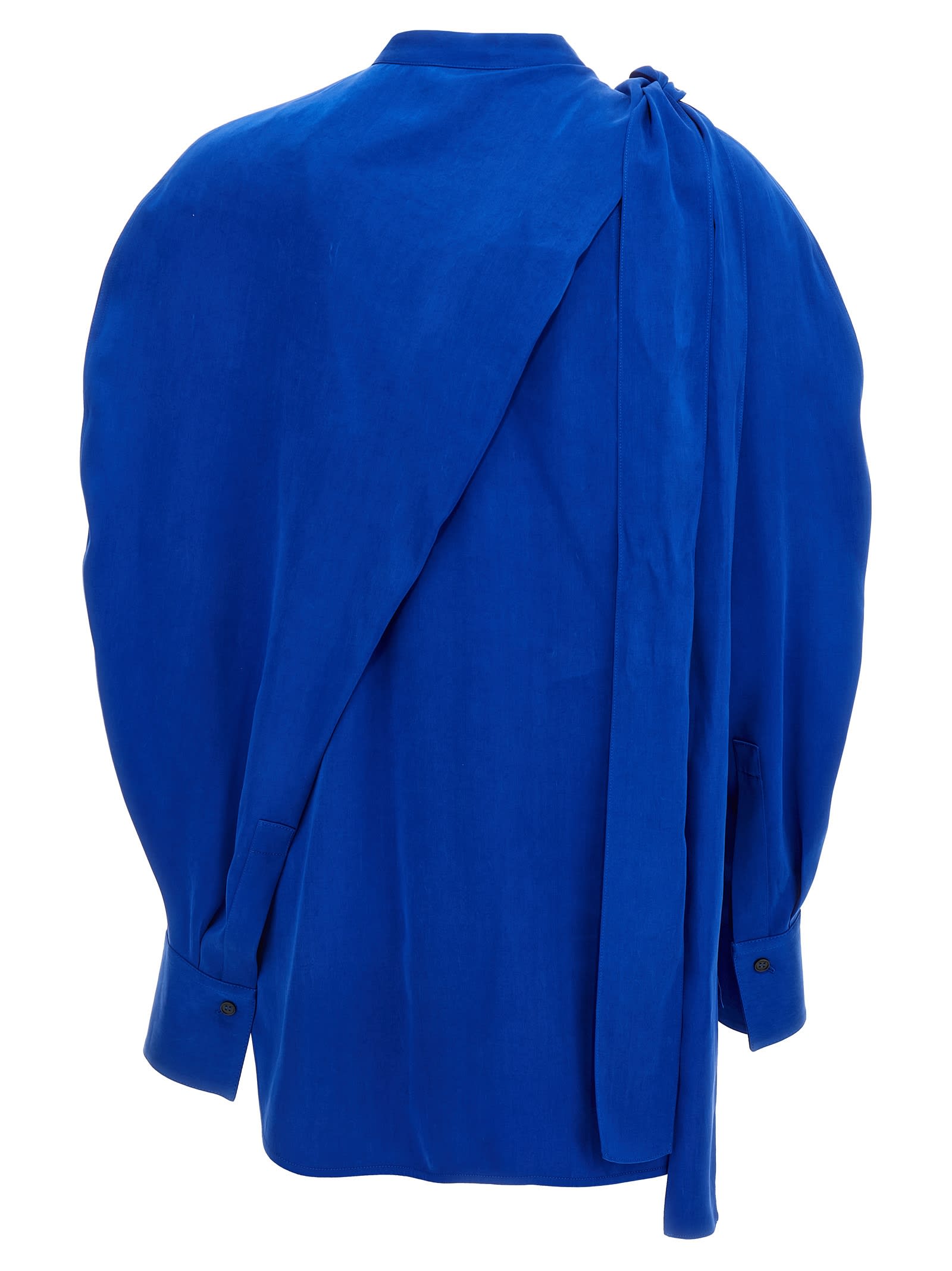 Ferragamo Draped Asymmetric Shirt With Korean Collar In Blue