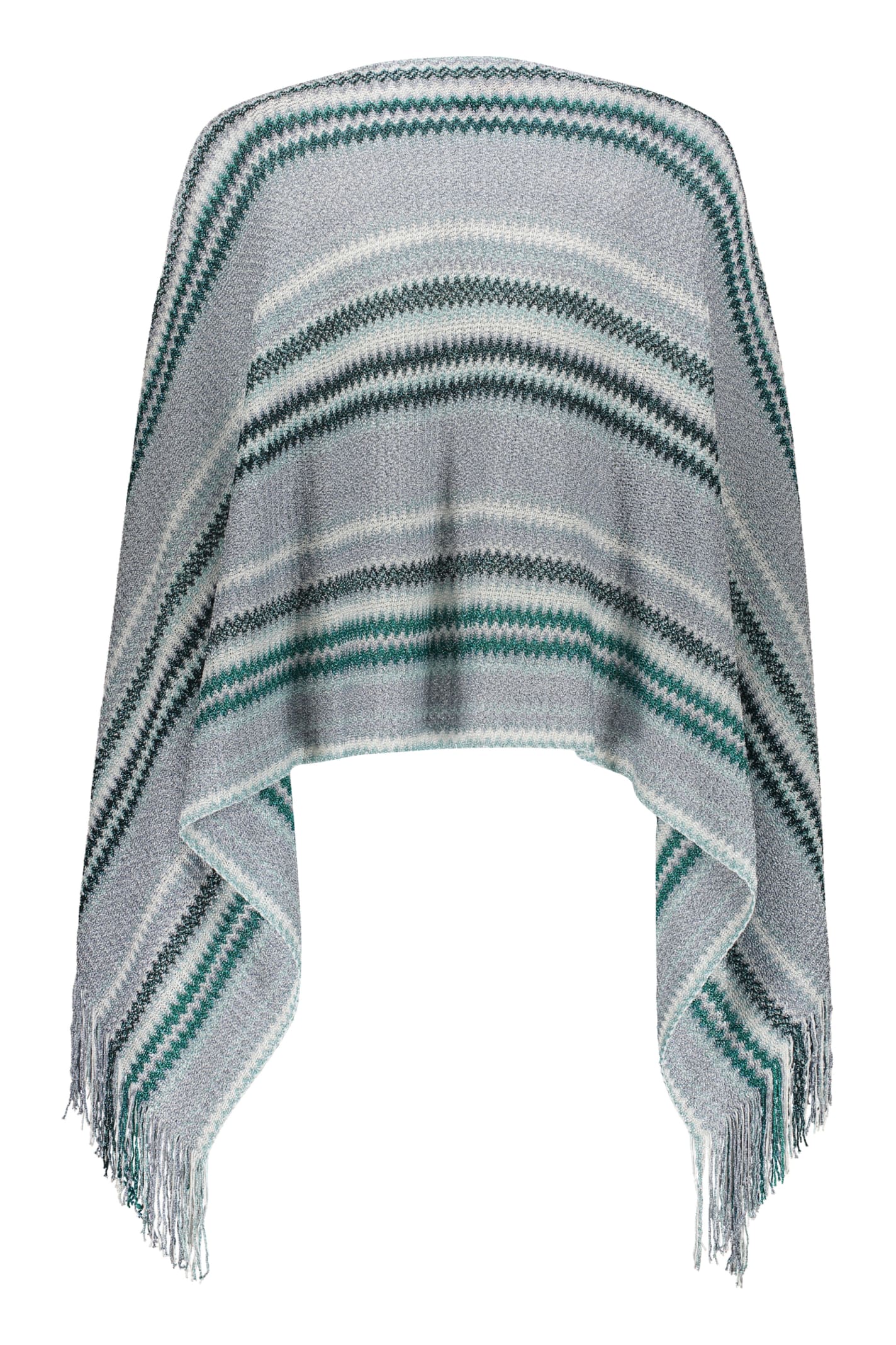 Shop Missoni Fringed Knit Poncho In Turquoise