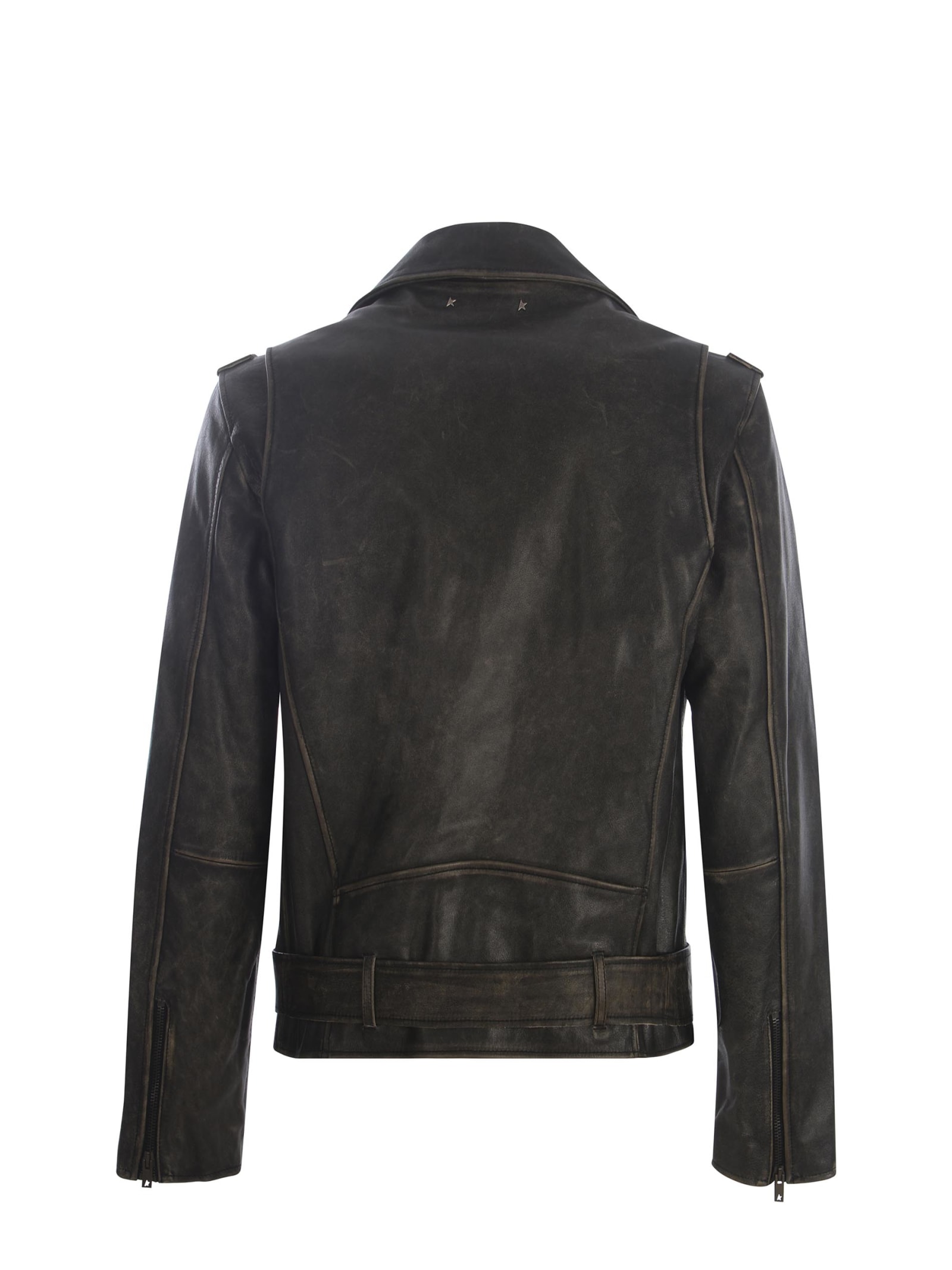 Shop Golden Goose Biker Jacket  Made With Distressed Treatment In Nero