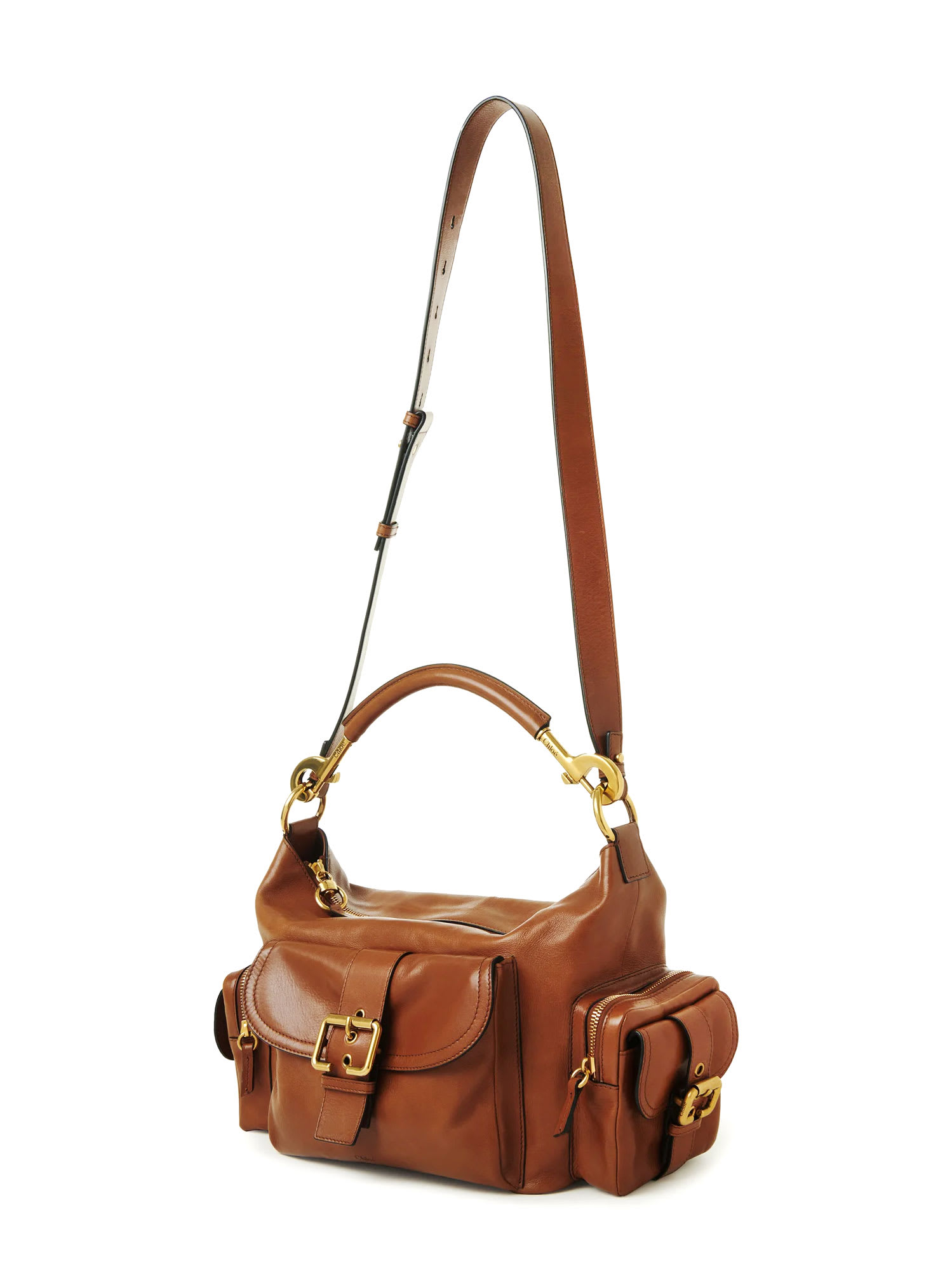Chloé Carry Shiny Buffalo Leather Shoulder Bag In Brown