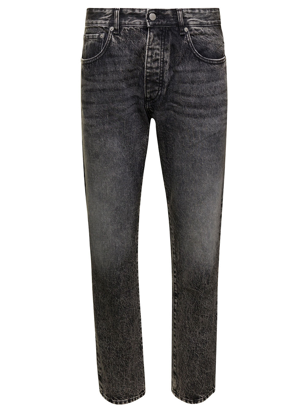 kanye Black Five-pocket Jeans With Logo Patch In Cotton Denim Man