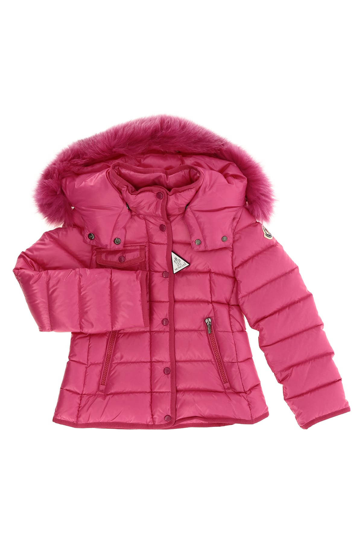 Moncler Kids' New Armoise Down Jacket With Detachable Hood And Fur Trimming In Fucsia