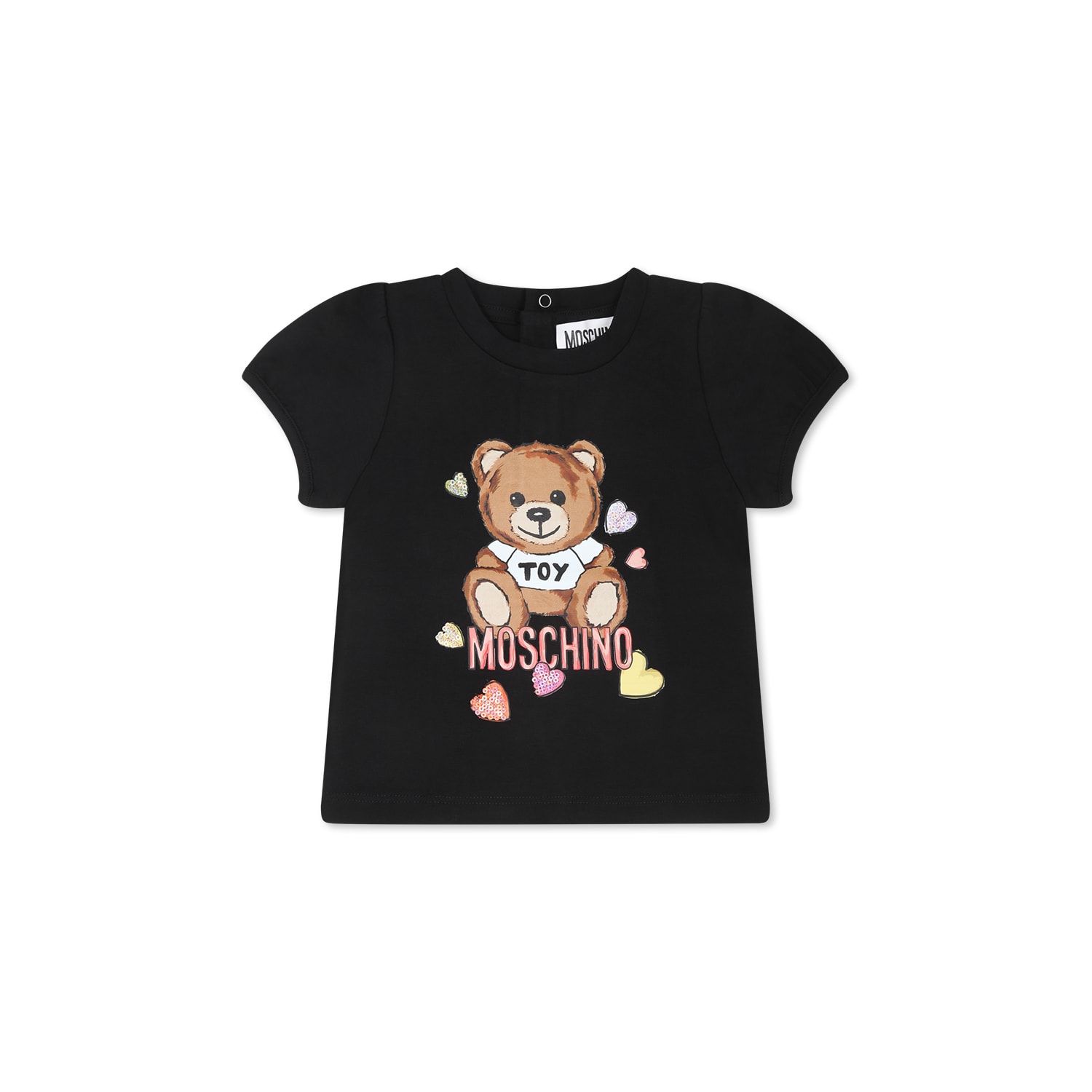 Moschino Black T-shirt For Baby Girl With Teddy Bear In Black