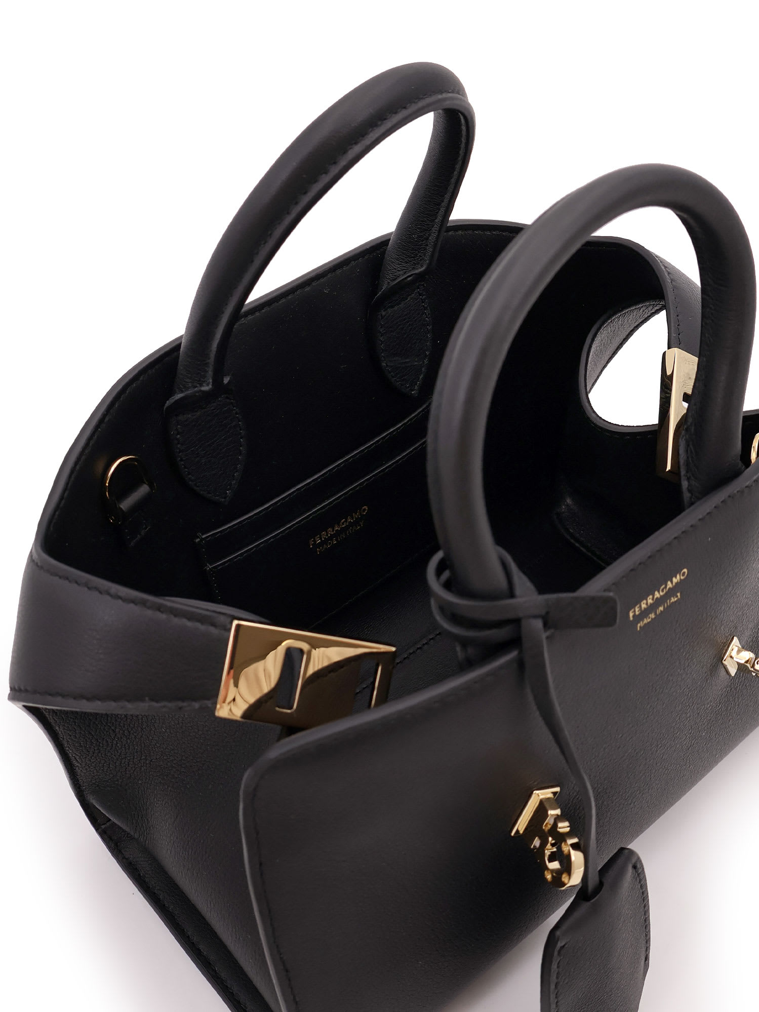 Ferragamo Hug Leather Handbag In Black