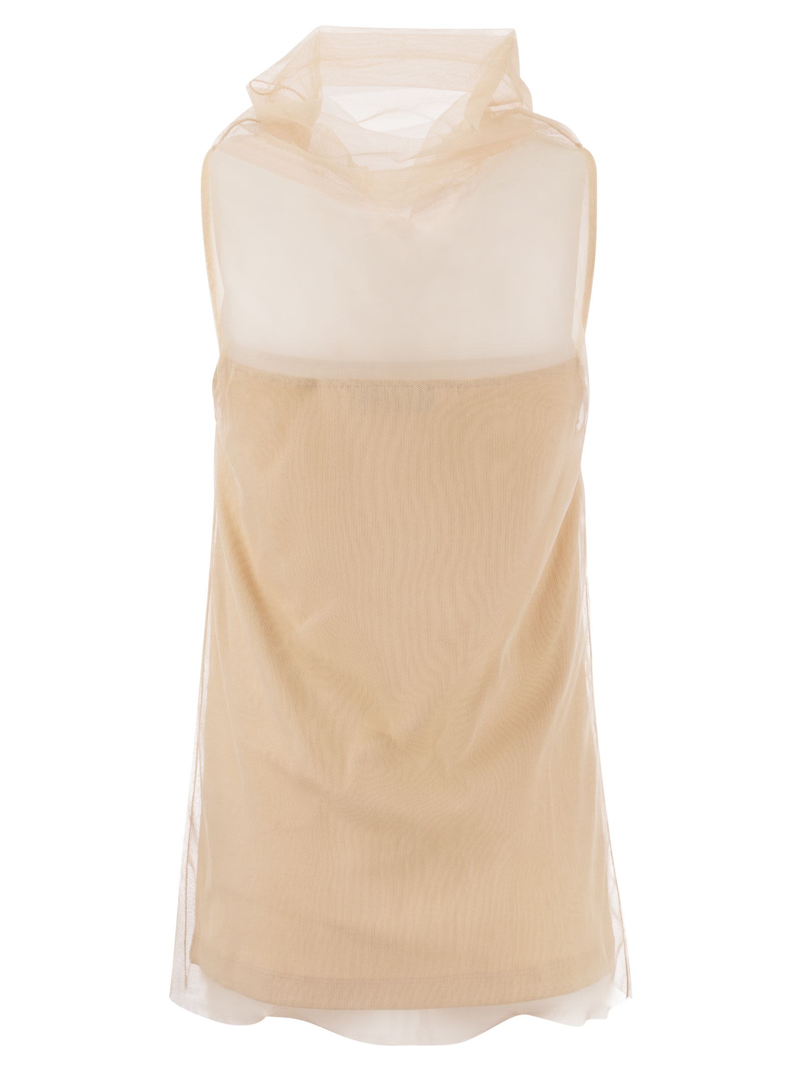 Shop Fabiana Filippi Jersey Top With Tulle In Powder