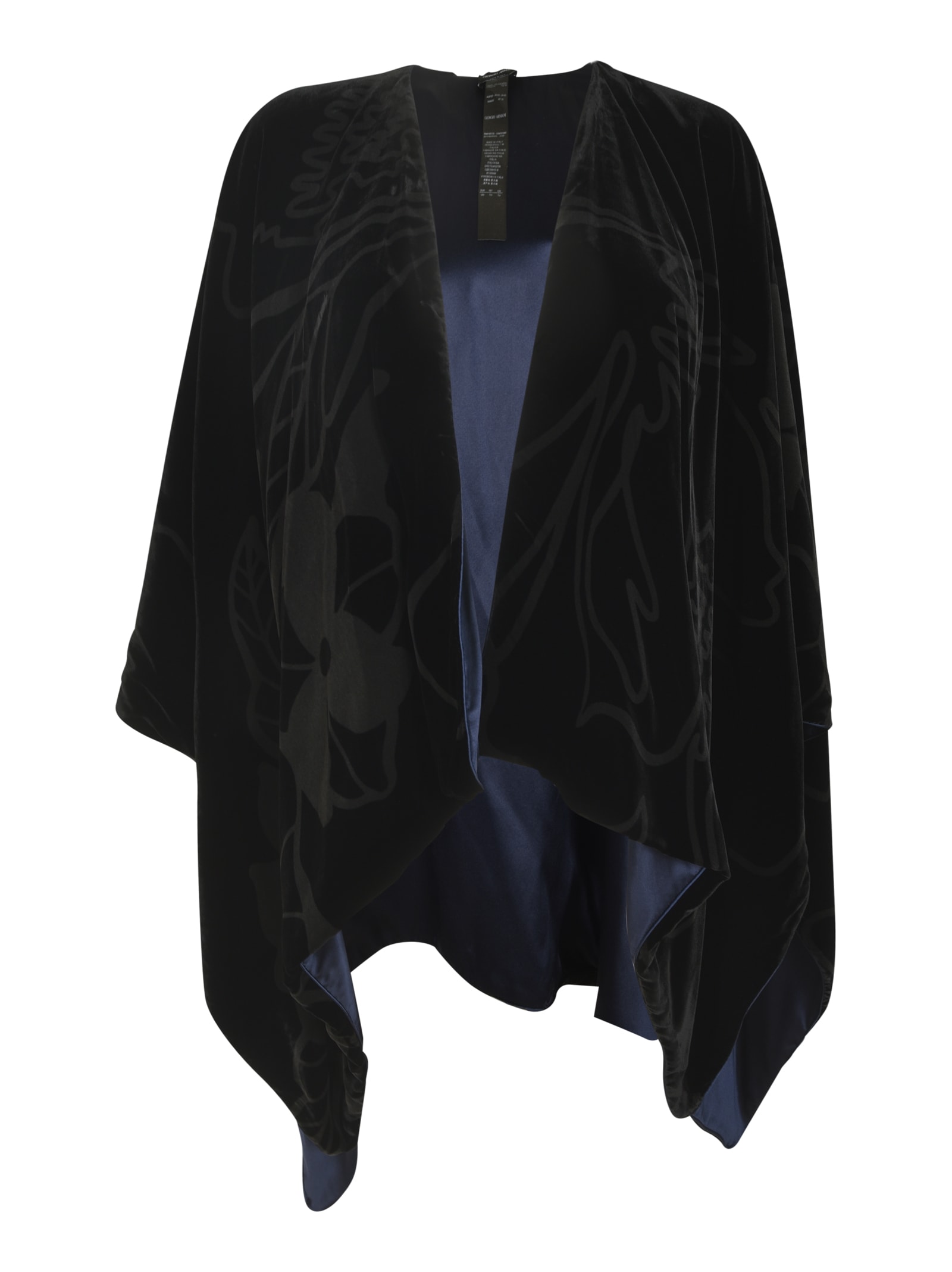 Shop Giorgio Armani Floral Print Open Front Cape In Blue