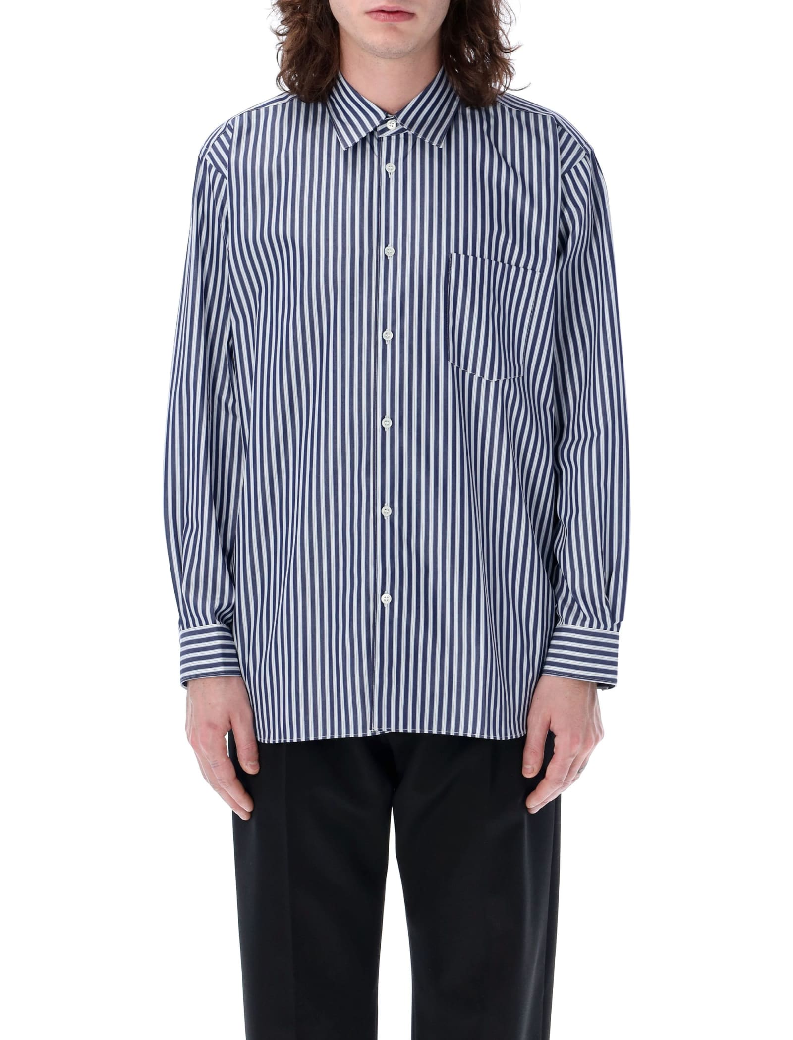 Shop Comme Des Garçons Shirt Stripes Shirt In White Blue